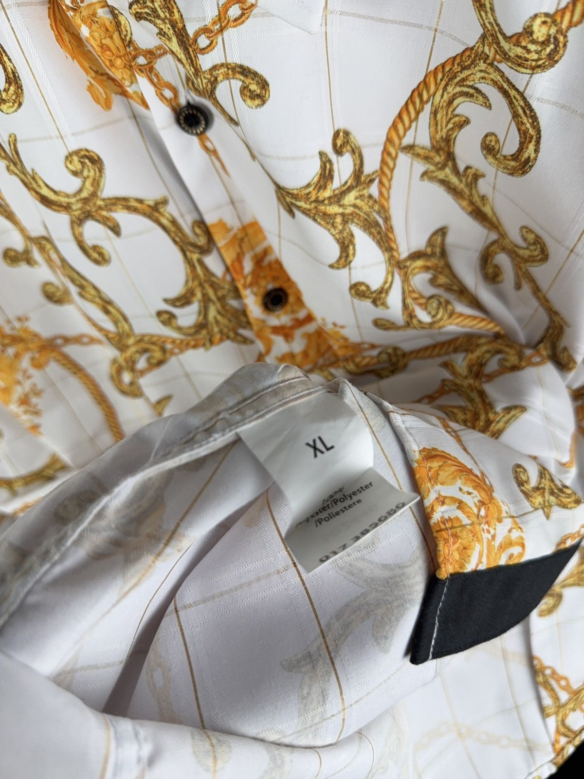 Designer × Japanese Brand Vintage 90s Versace STYLE Barocco Gothic Gold Shirt Size US XL / EU 56 / 4 - 3 Thumbnail
