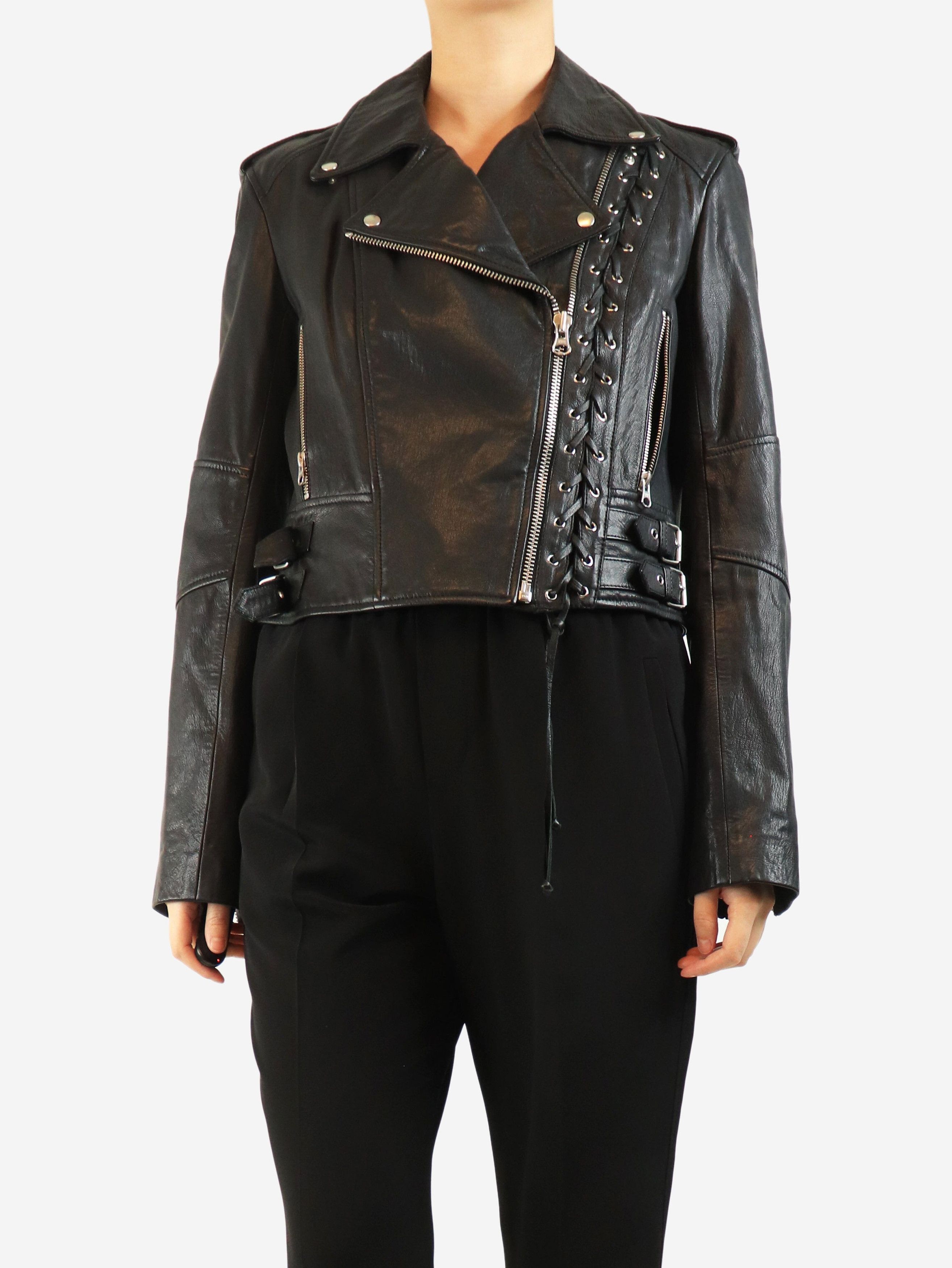 MCQ Black leather lace-up detail biker jacket - UK 12 Size M / US 6-8 / IT 42-44 - 1 Thumbnail