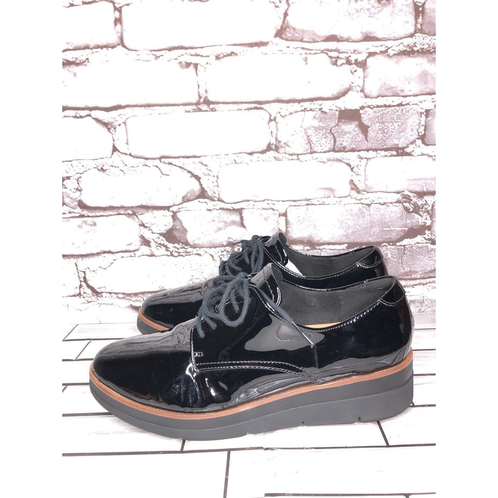 Clarks Clarks Unstructured Black Patent Leather Platform Lace Shoes Size US 8 / IT 38 - 1 Thumbnail