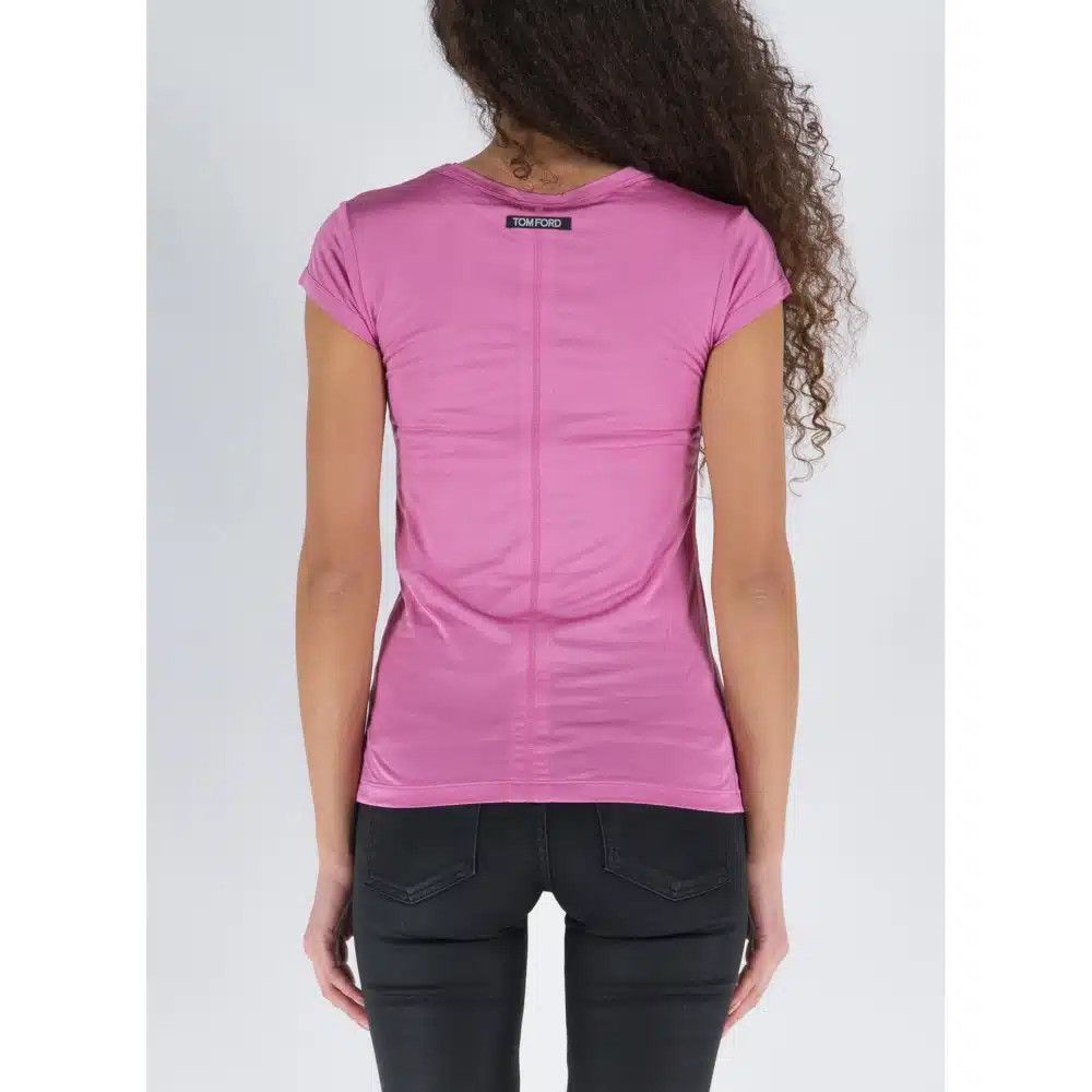 Tom Ford o1loc1c0625 TSJ295 Silk Jersey Fitted T-Shirt in Pink Size XXS / US 00 / IT 34 - 3 Thumbnail