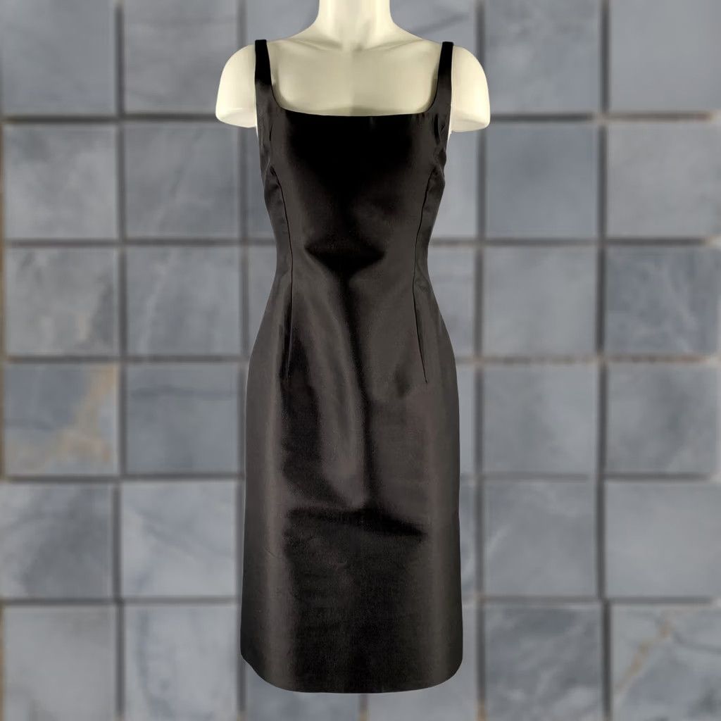 Vintage LUCIANO BARBERA Dress Black Silk Wool Scoop Neck Knee-Length 8 Women Italy Size M / US 6-8 / IT 42-44 - 1 Thumbnail