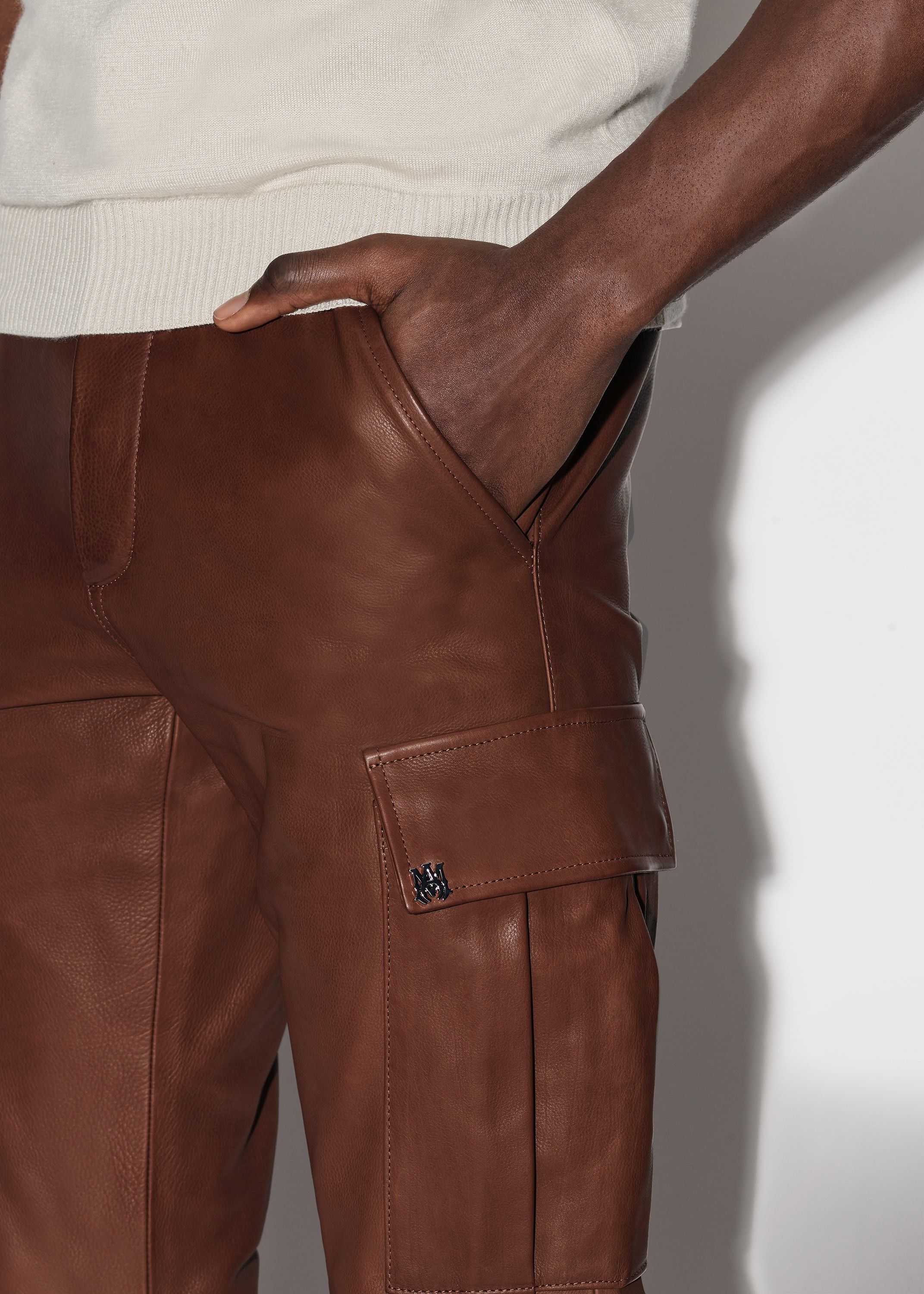 Amiri o1mle0326 Leather Cargo Flare Pants in Brown Size US 36 / EU 52 - 6 Thumbnail