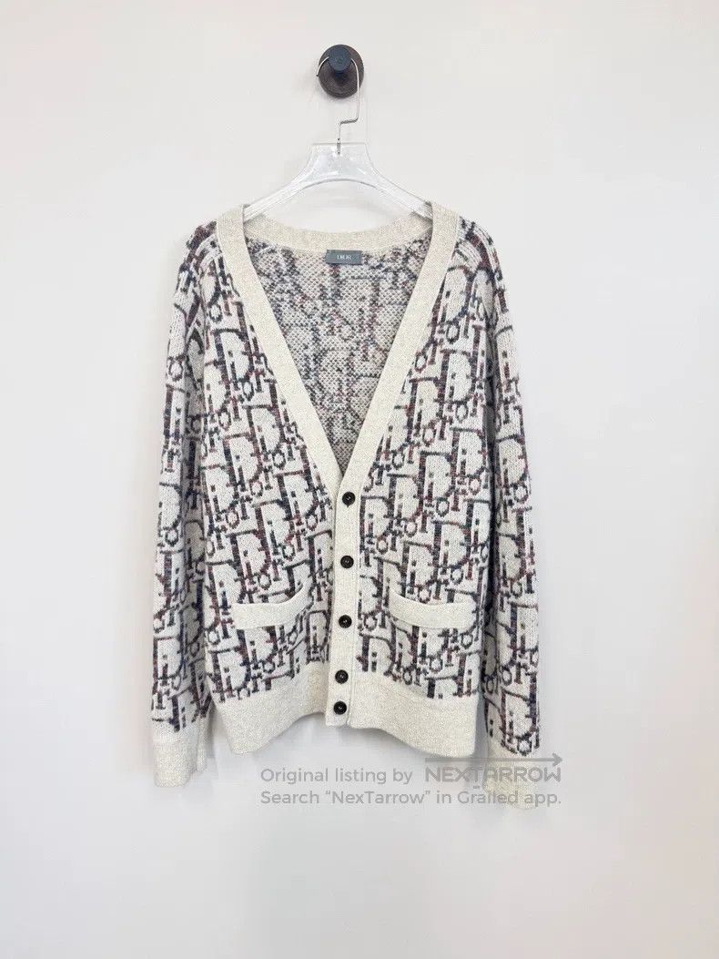 Dior Beige old flower full print wool knitted cardigan coa