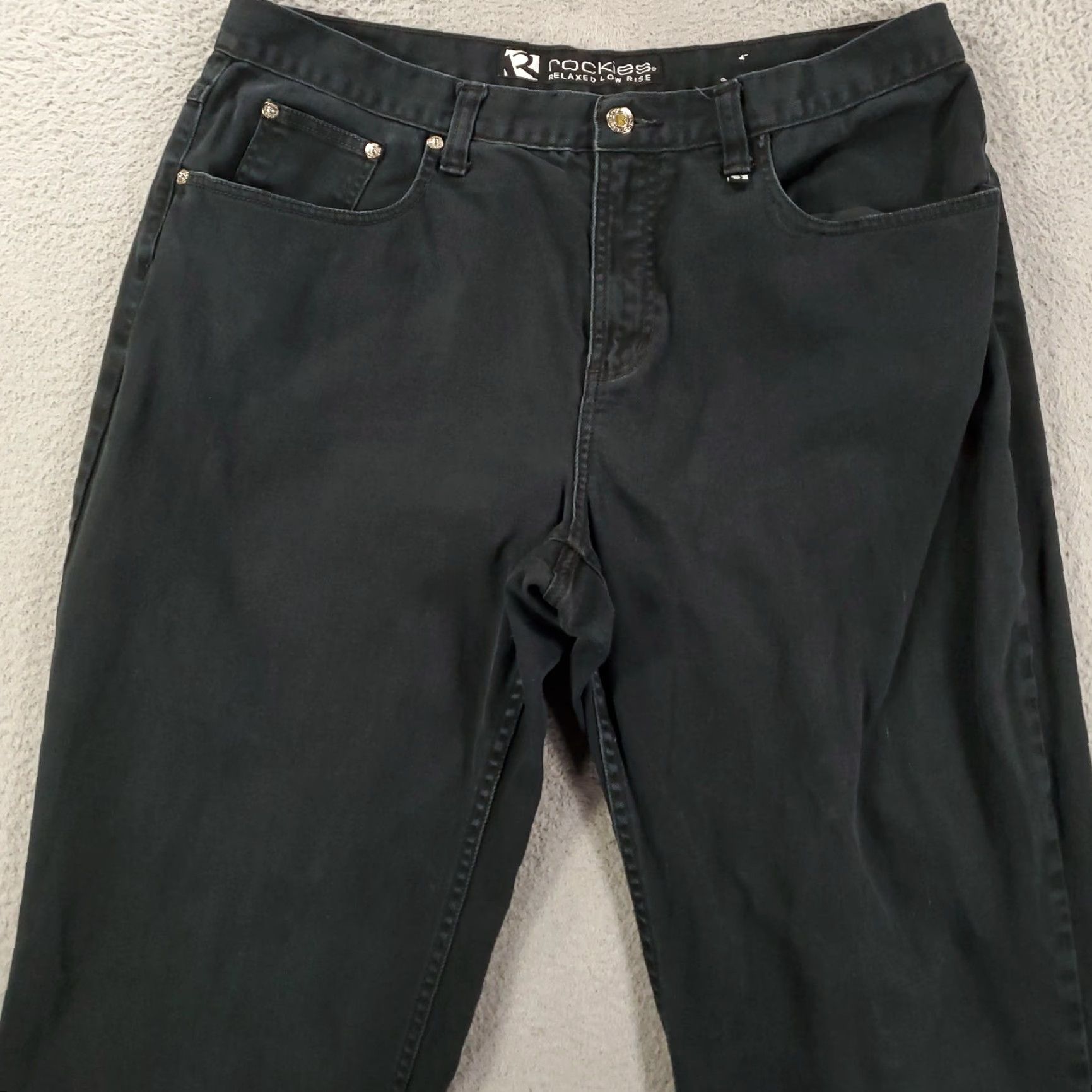 Vintage Rockies Jeans Womens Juniors 17 Long 36x32 Relaxed Low Rise Y2K Boot Cut Denim Black 5-Pocket Womens jeans 90s Southwestern Cowboy Logo Rocks Rockies Size 25" / US 0 / IT 36 - 3 Thumbnail