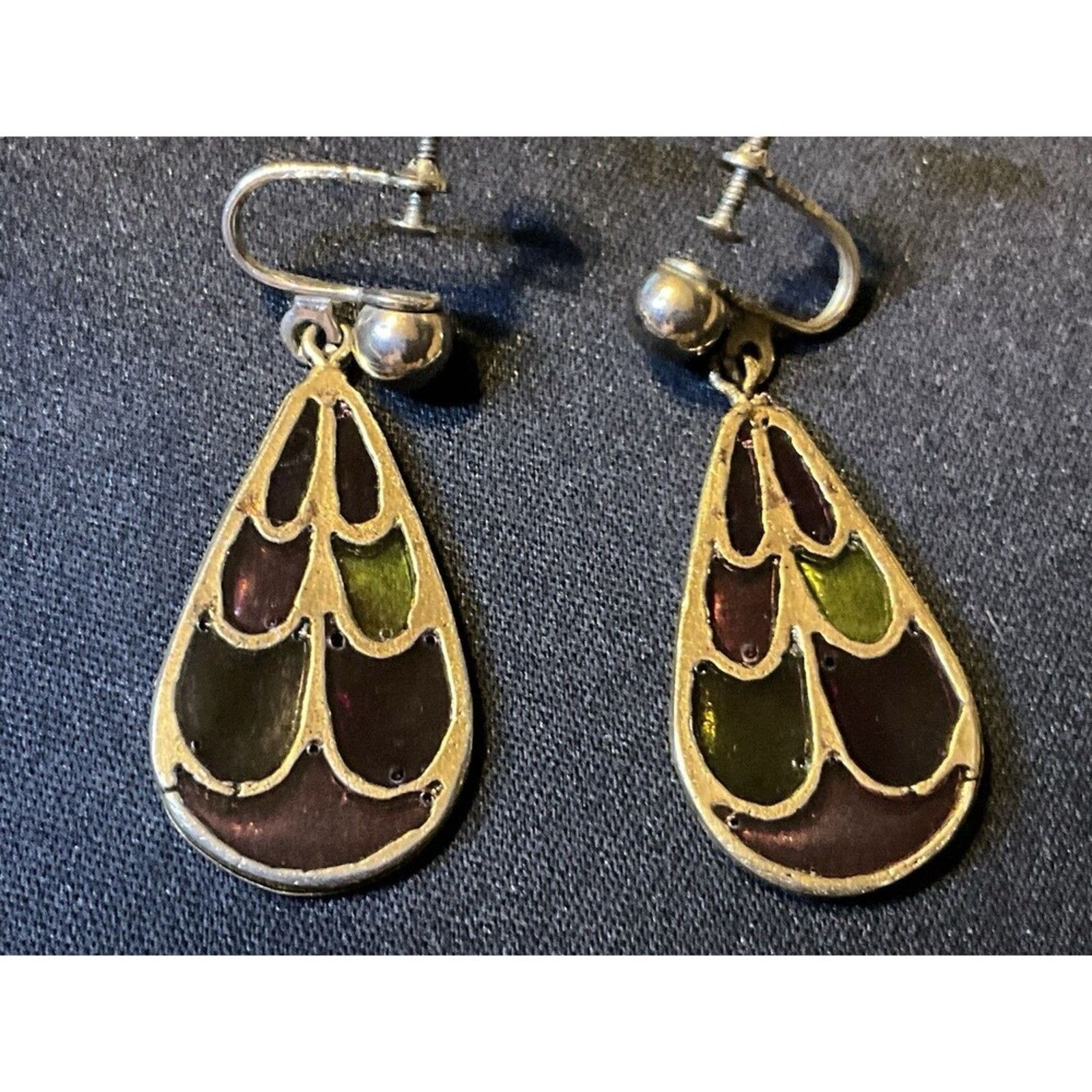Other Vintage Stained Glass Screw Back Dangle Earrings Size ONE SIZE - 3 Thumbnail