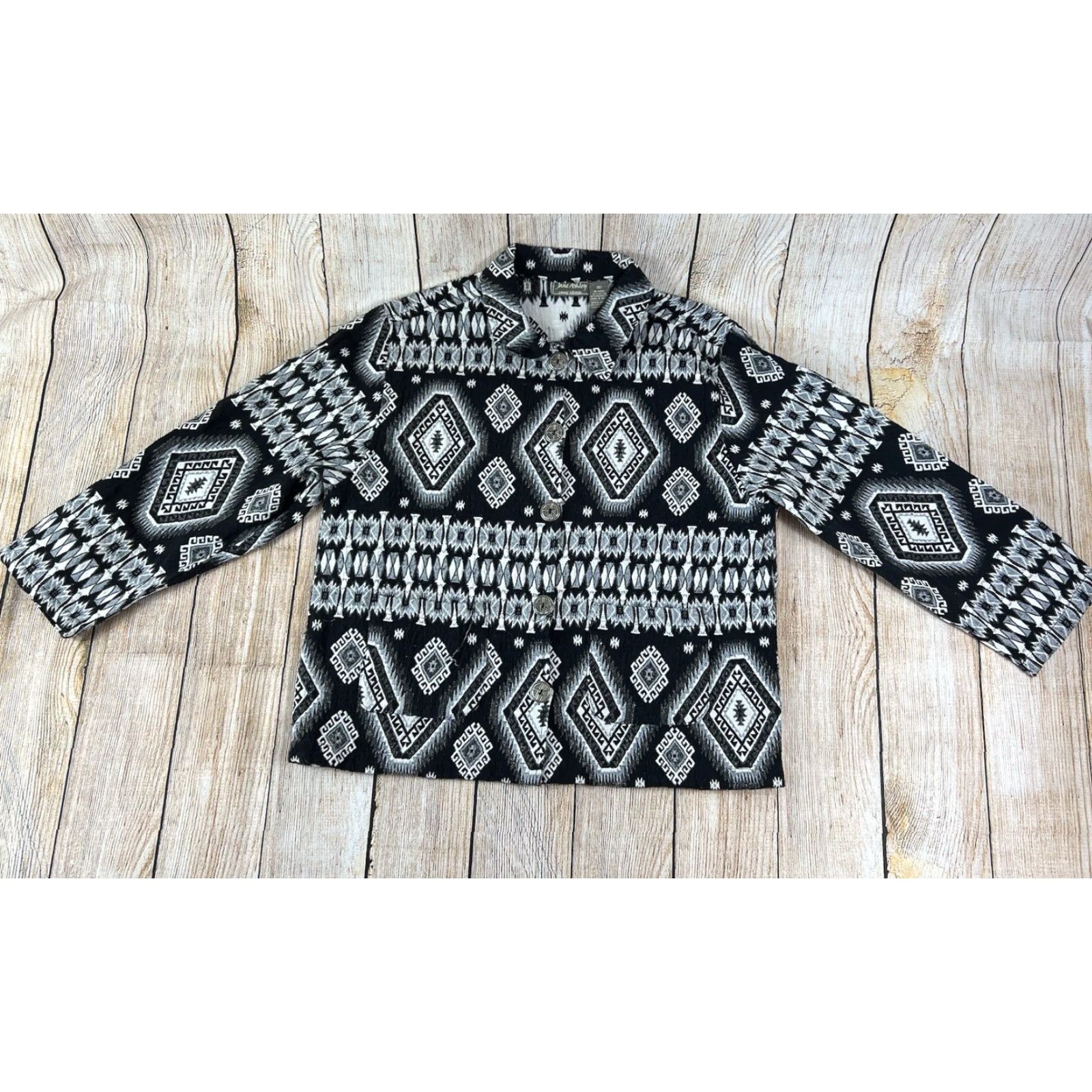 Vintage VINTAGE Women’s Jane Ashley Aztec Black White Button Jacket Size XL Women White Aztec Jacket XL Women Mens? Size XL / US 12-14 / IT 48-50 - 2 Thumbnail