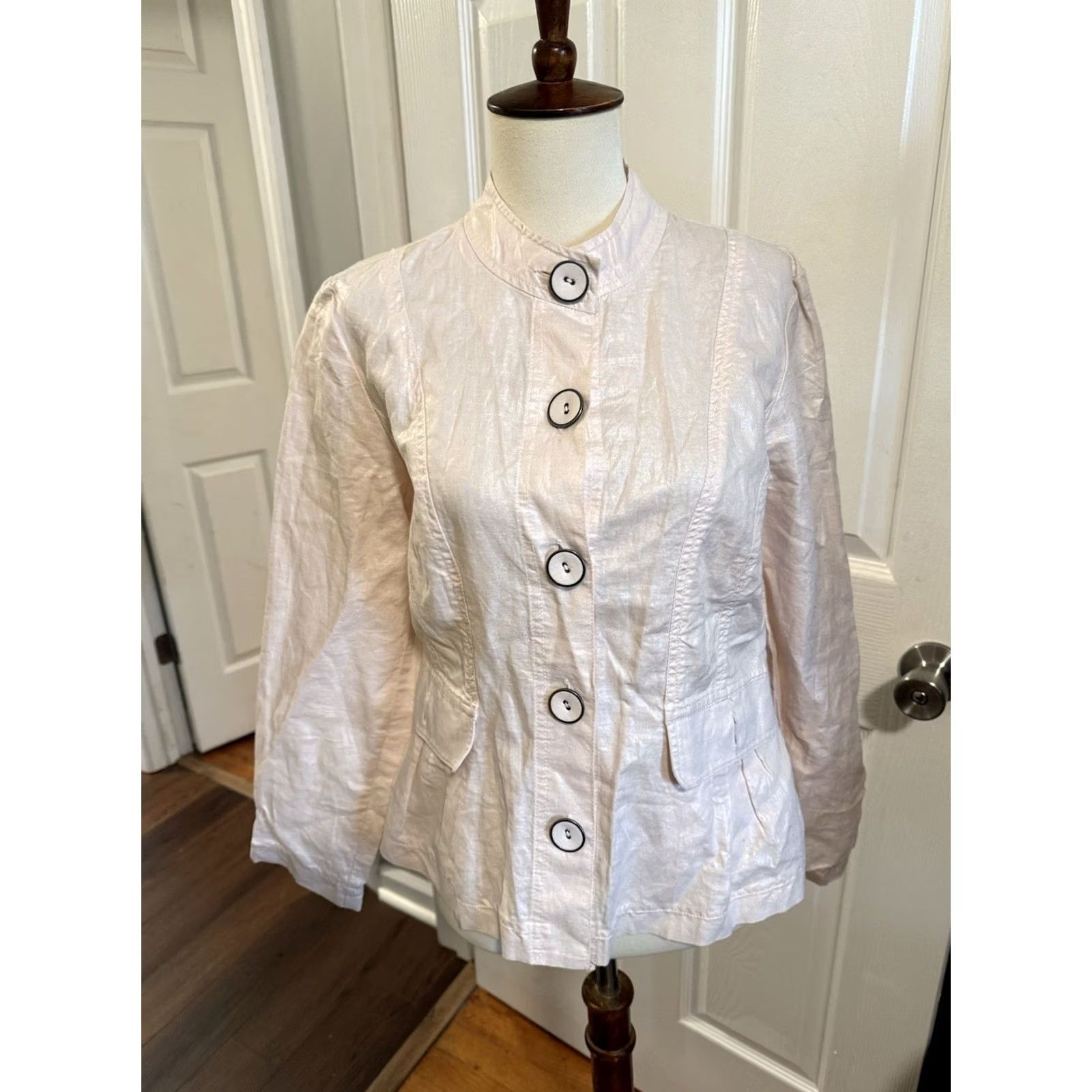 Vintage CHICO'S Linen Blend Lightweight Shimmer Jacket WOMEN'S Small Pink Shimmer Pocketed Linen Blend Jacket Women’s Small Pink Coastal Preppy Style Size S / US 4 / IT 40 - 3 Thumbnail