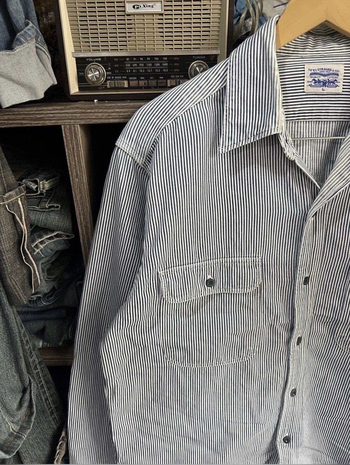 Levi's 🔥Vintage Levis Hickory Stripes Overshirt Size US M / EU 48-50 / 2 - 5 Thumbnail