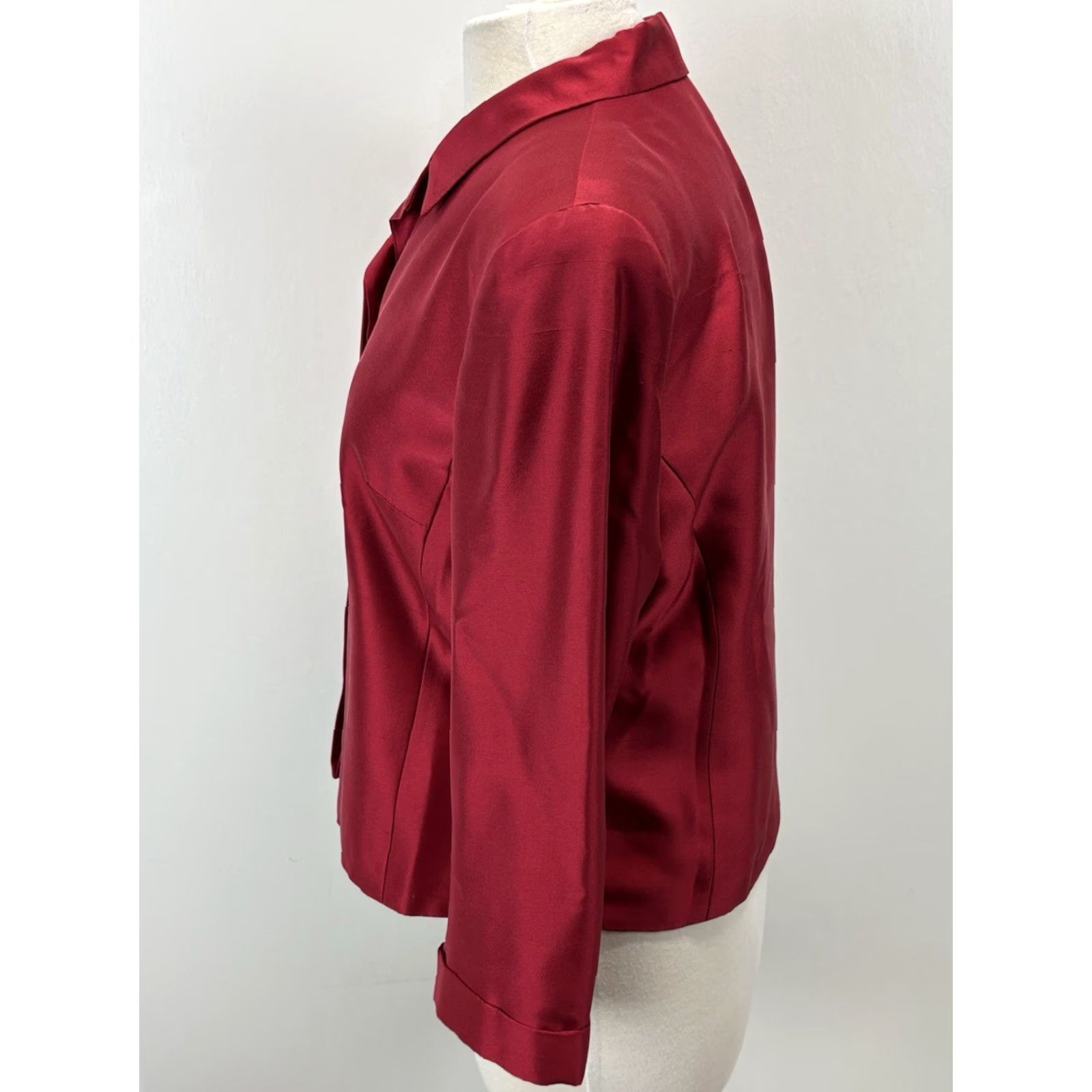 Vintage SARA CAMPBELL Silk Button-Up Shirt Blouse Women's Size 8 Red Long Sleeve Collared Size M / US 6-8 / IT 42-44 - 2 Thumbnail