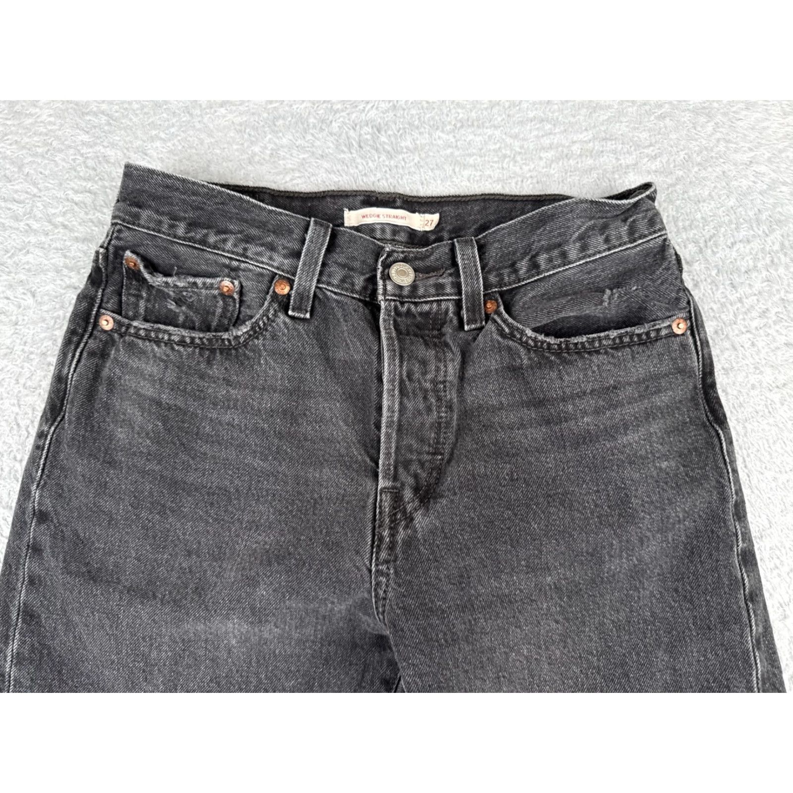 Levi's Levis Premium Jeans Womens 27x25 27 Black Denim Big E Wedgie Straight Distressed Size 27" / US 4 / IT 40 - 4 Thumbnail
