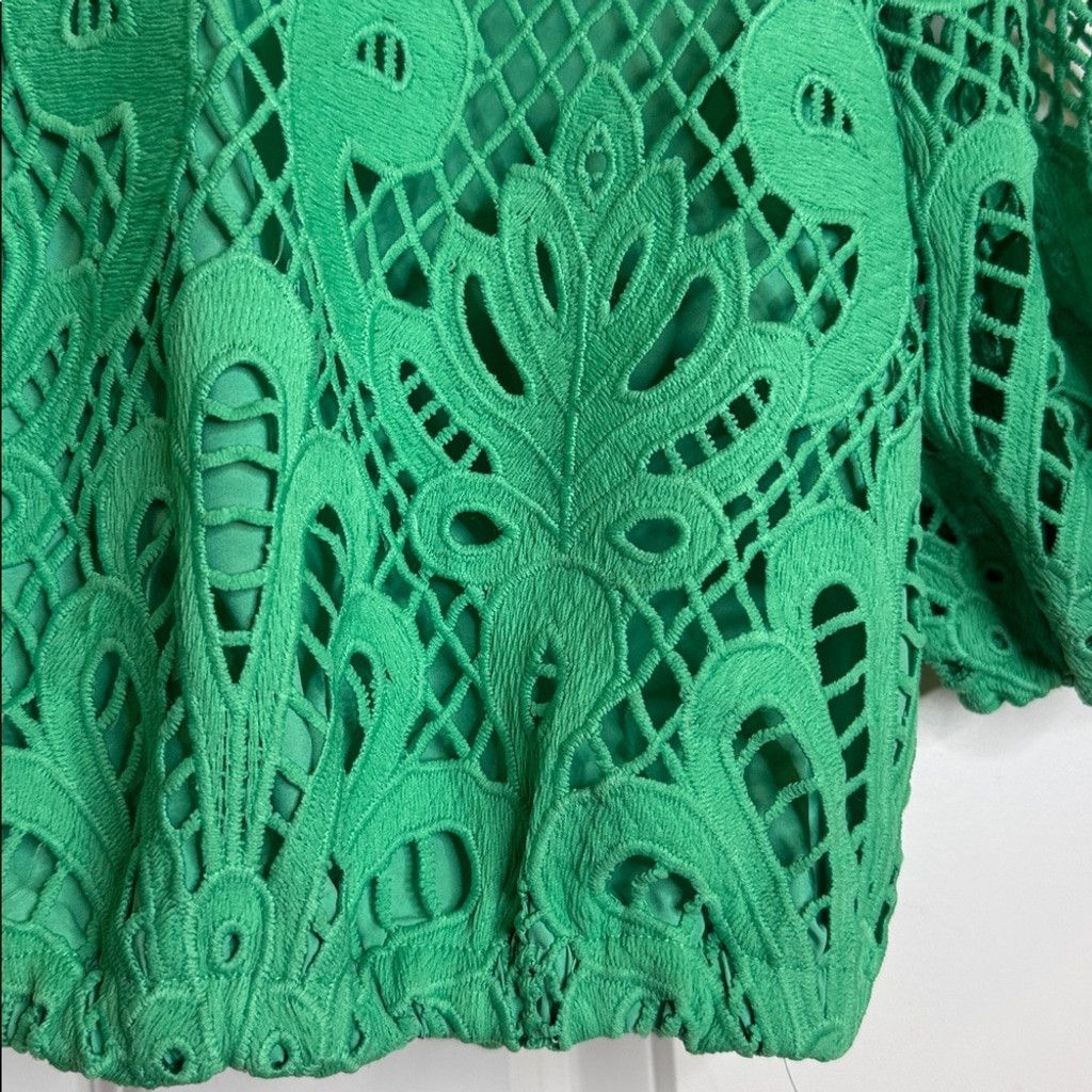 Other Vogue Vibes green crop puffy sleeve floral blouse top sz Lg Size L / US 10 / IT 46 - 4 Thumbnail