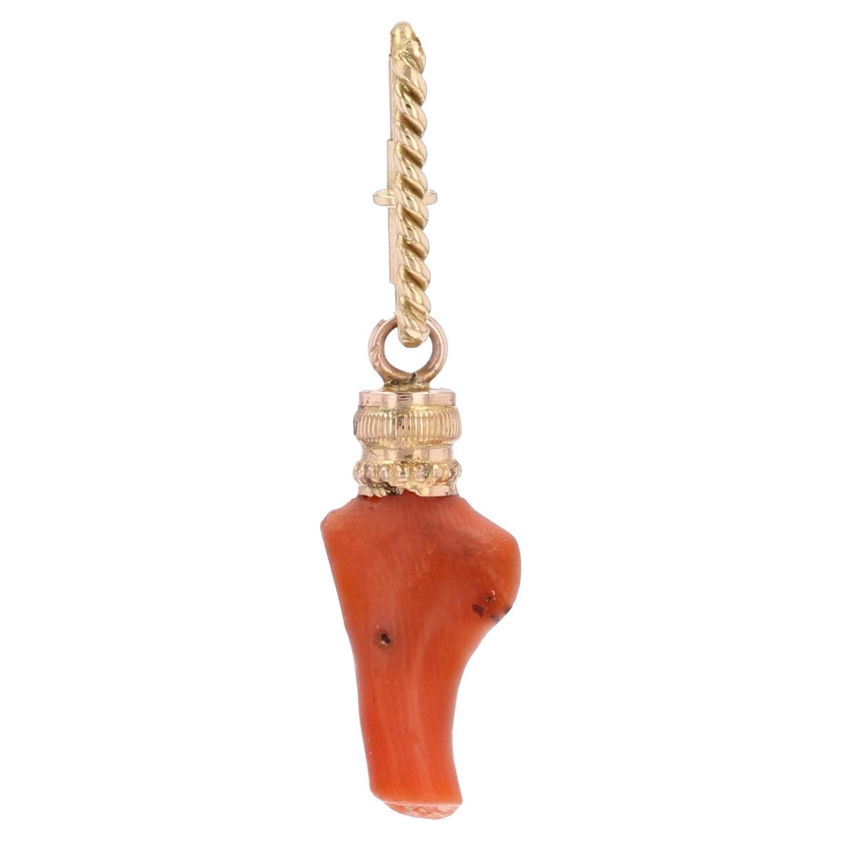 image of Vintage French 20Th Century Coral 18 Karat Yellow Gold Pendant in Orange, Women's