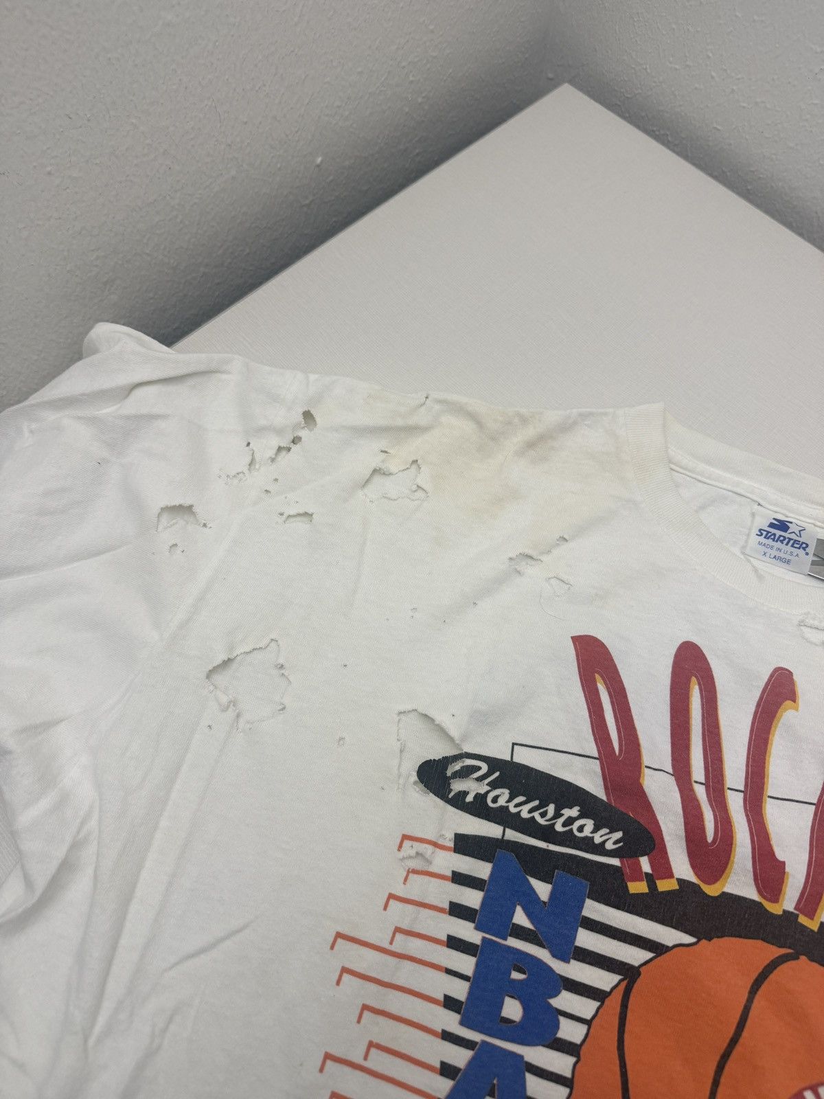 Starter Vtg 90s NBA Finals Houston Rockets Champs Distressed Trashed Size US XL / EU 56 / 4 - 5 Thumbnail