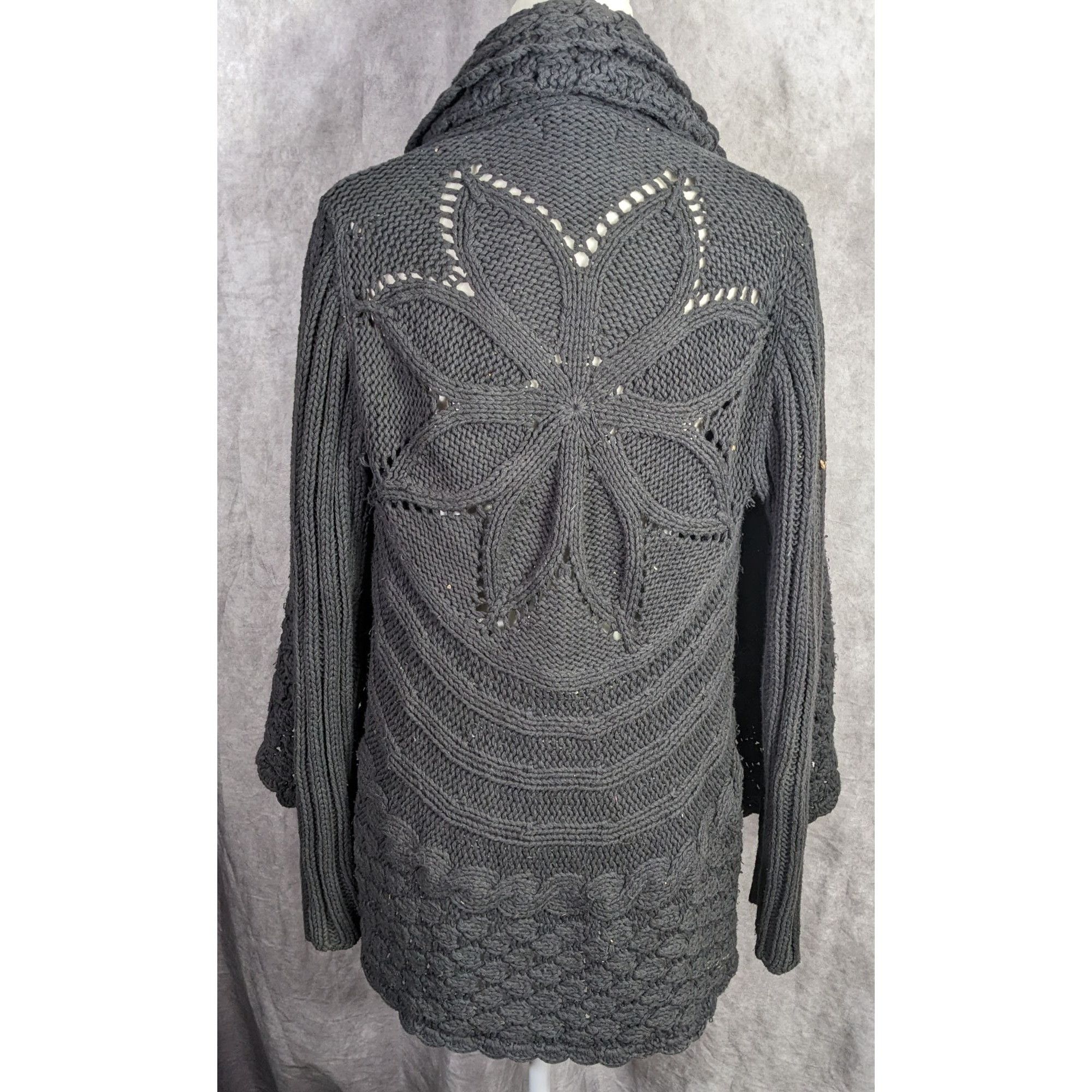 Willi Smith Gothic Floral Willi Smith Black Open-Knit Cardigan Sweater Size M / US 6-8 / IT 42-44 - 5 Thumbnail