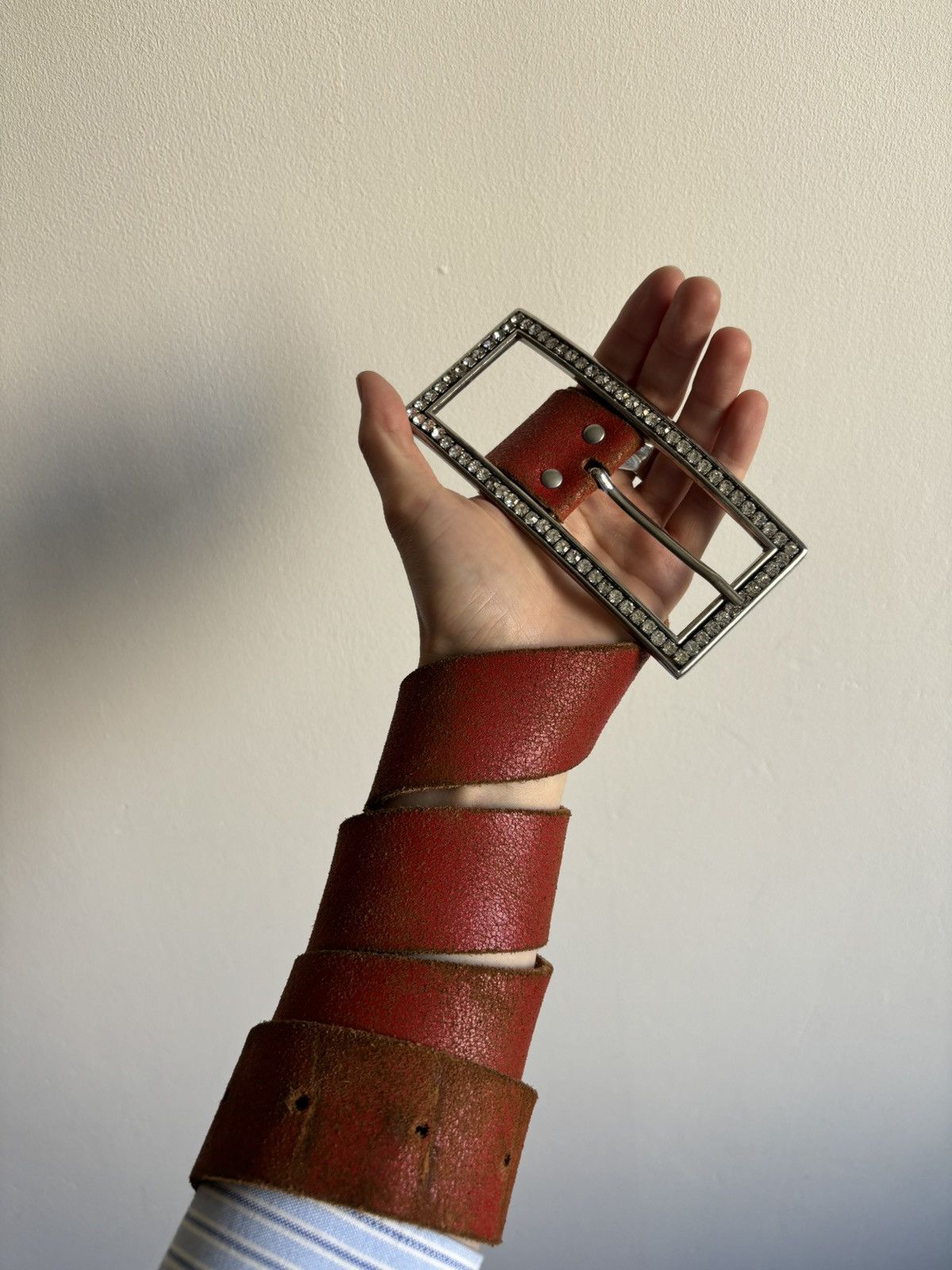 Japanese Brand × Vintage Vintage y2k OG DRIP Avant Garde Buckle Crystals Leather Belt Size ONE SIZE - 2 Thumbnail