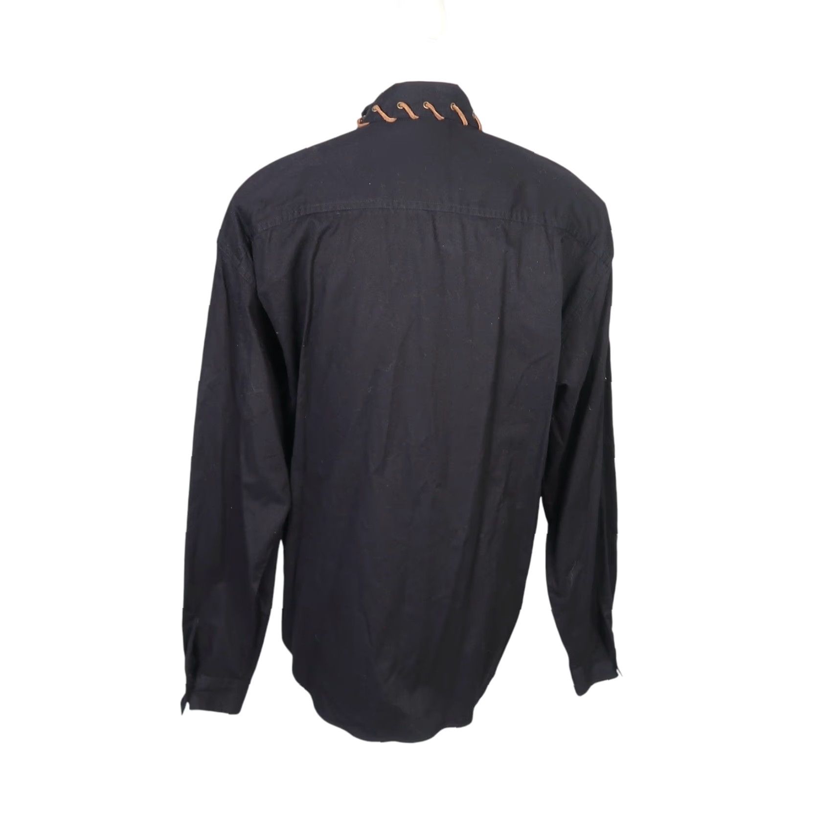 Vintage VINTAGE 90s KZK black western long sleeve button down top with brown suede trim Women L Button-Up Shirt Size L / US 10 / IT 46 - 4 Thumbnail