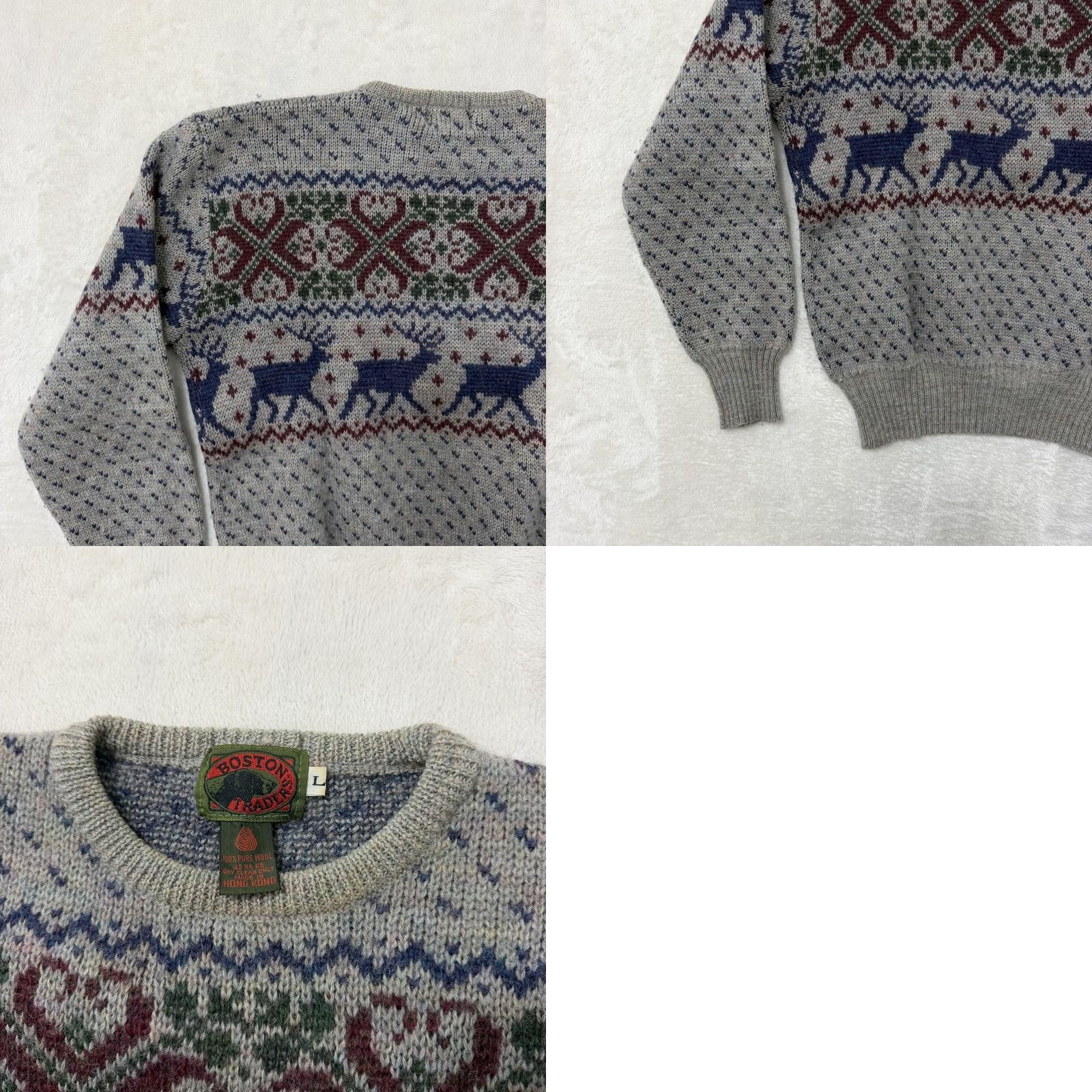 Vintage VINTAGE Boston Traders Sweater Mens Large Gray Wool Fair Isle Reindeer Christmas Christmas Size US L / EU 52-54 / 3 - 9 Thumbnail