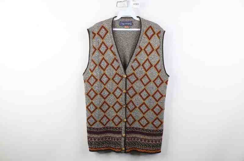 Vintage Vintage 70s Modern Diamond Fair Isle Knit Sweater Vest USA Size XXL / US 16-18 / IT 52-54 - 1 Thumbnail
