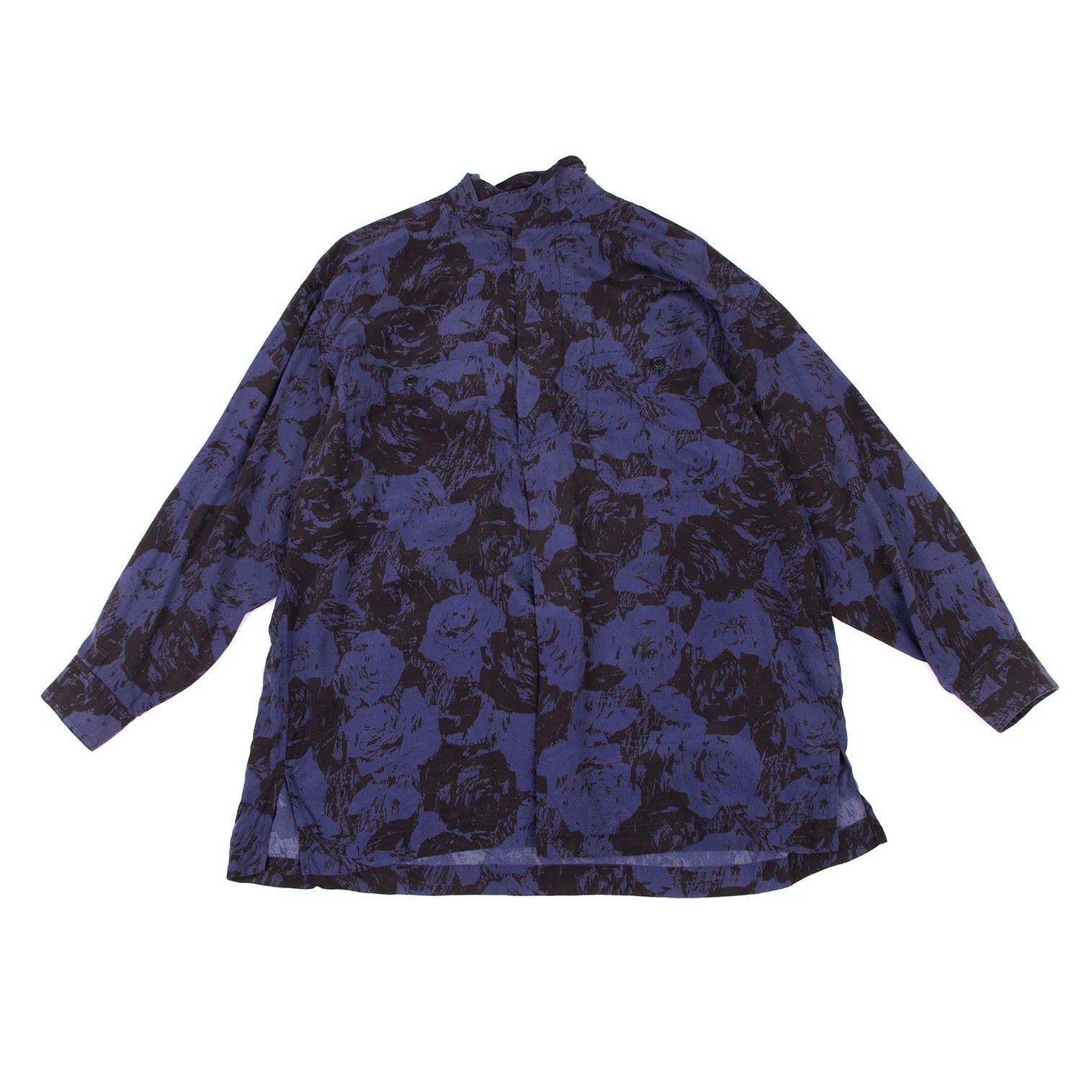 Issey Miyake Rayon Patterned Pullover Shirt in Blue and Black, Size M Size US M / EU 48-50 / 2 - 1 Thumbnail