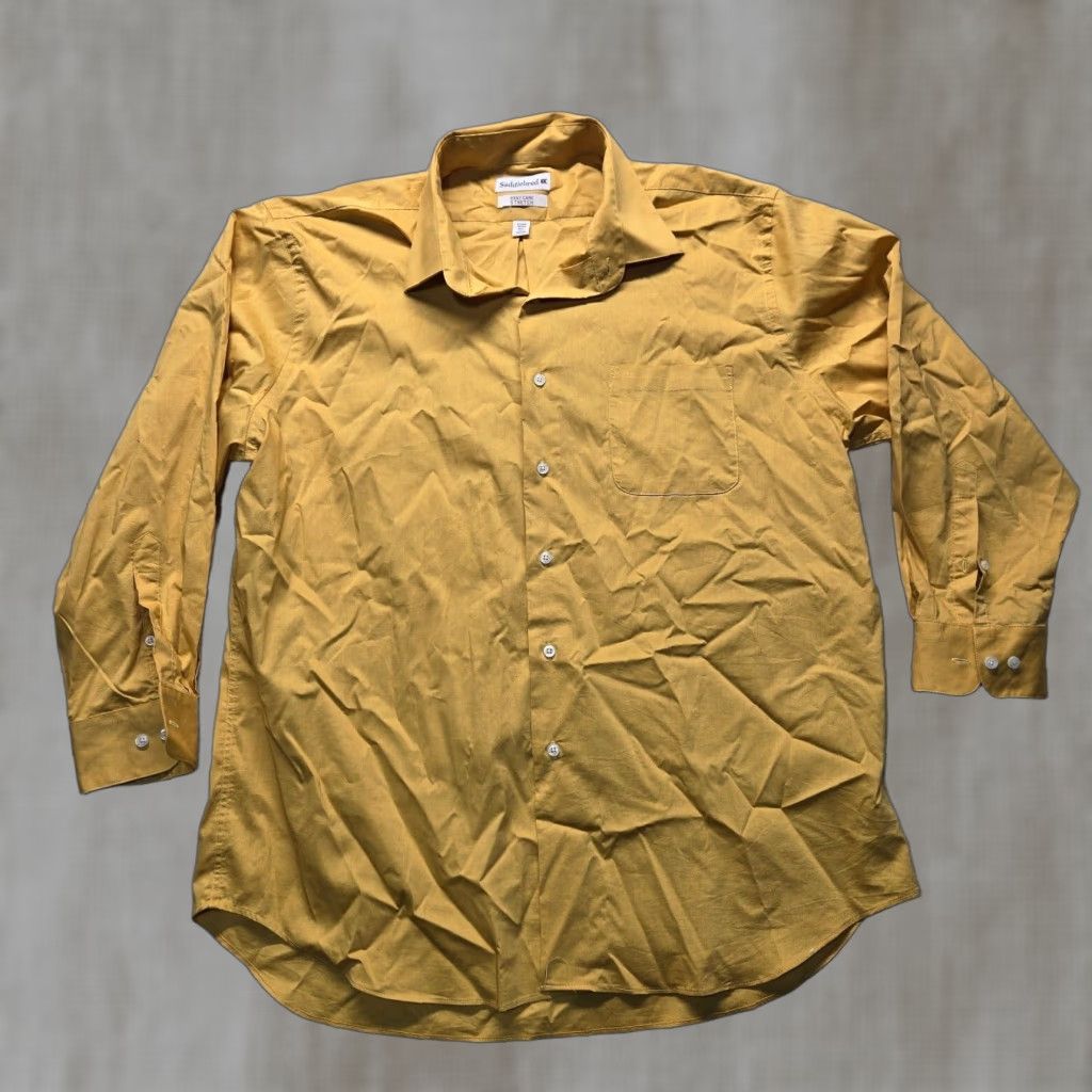 Vintage SADDLEBRED Solid Yellow Button Up Shirt Mens XL 17 Long Sleeve Casual Easy Care Cotton Button-Down 65% Cotton 35% Polyester Size US XL / EU 56 / 4 - 1 Thumbnail
