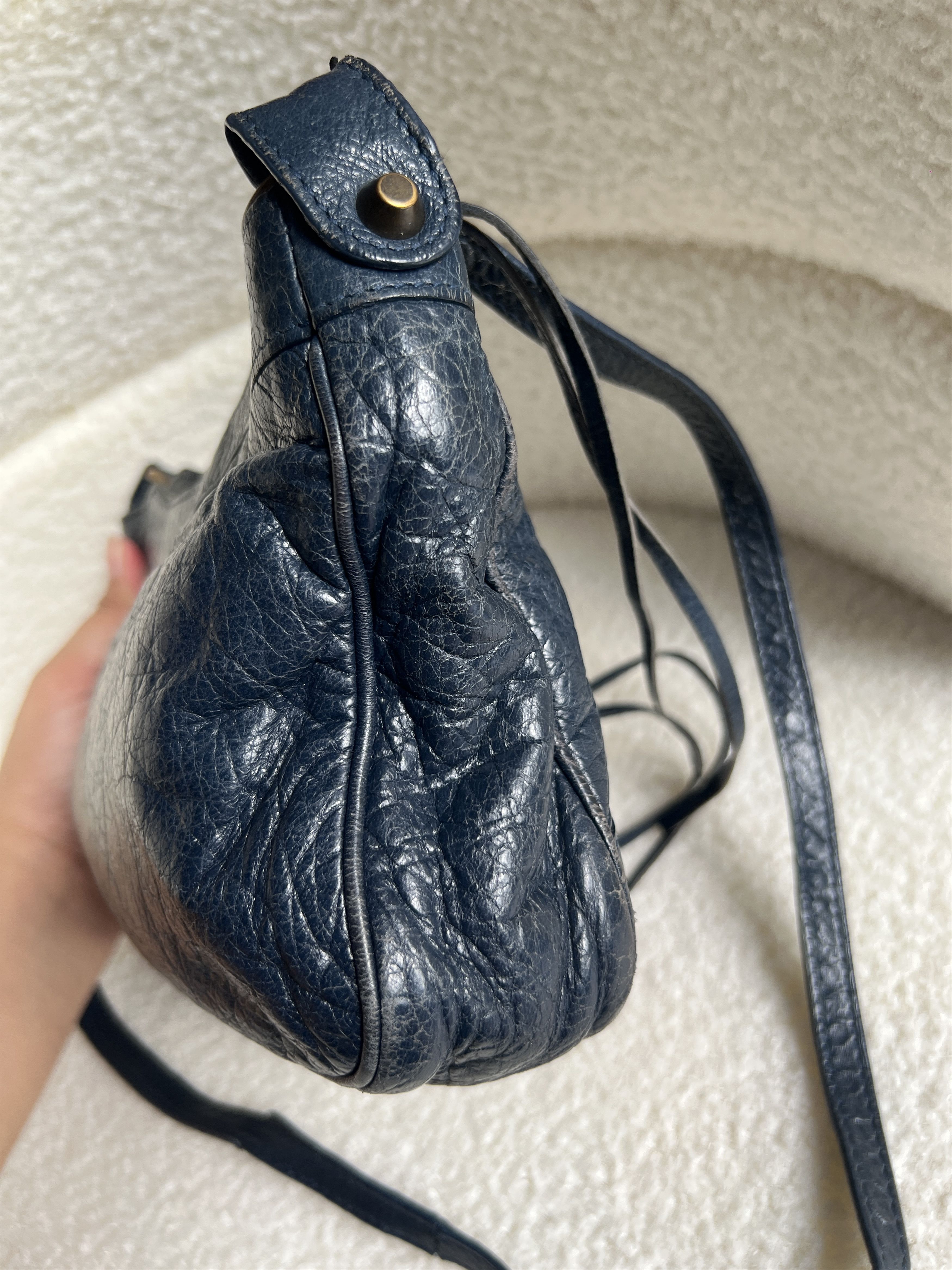 Balenciaga Authentic Balenciaga Navy Blue Hip City Leather Bag Size ONE SIZE - 4 Thumbnail