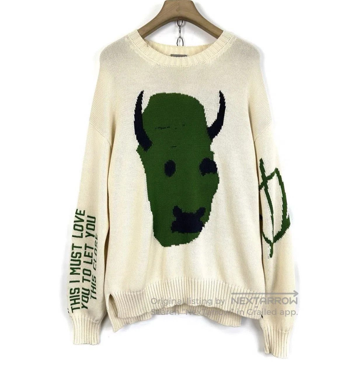 Dior White Knit Sweater with Green Bull Graphic and Text. Size US M / EU 48-50 / 2 - 1 Thumbnail