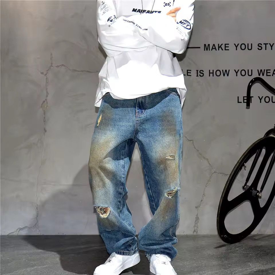 Jean Washed Designer Streetwear Hole Hip Hop Jeans Y2k Pants Size US 34 / EU 50 - 4 Thumbnail