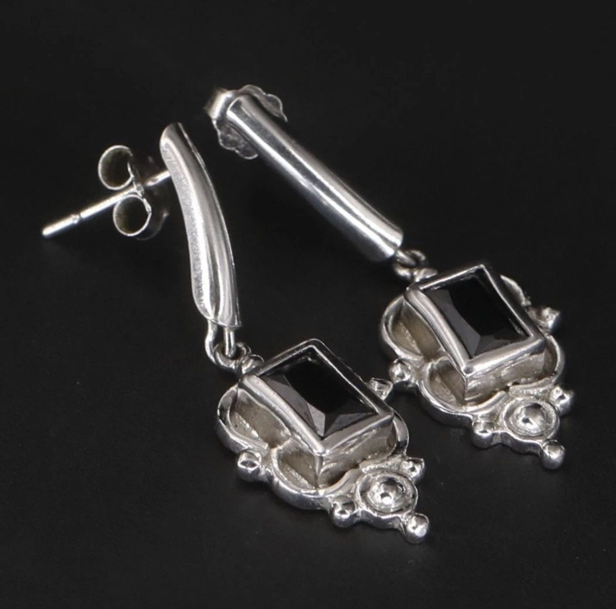 Sterling Silver .925 Sterling silver onyx victorian goth style earrings Size ONE SIZE - 2 Thumbnail