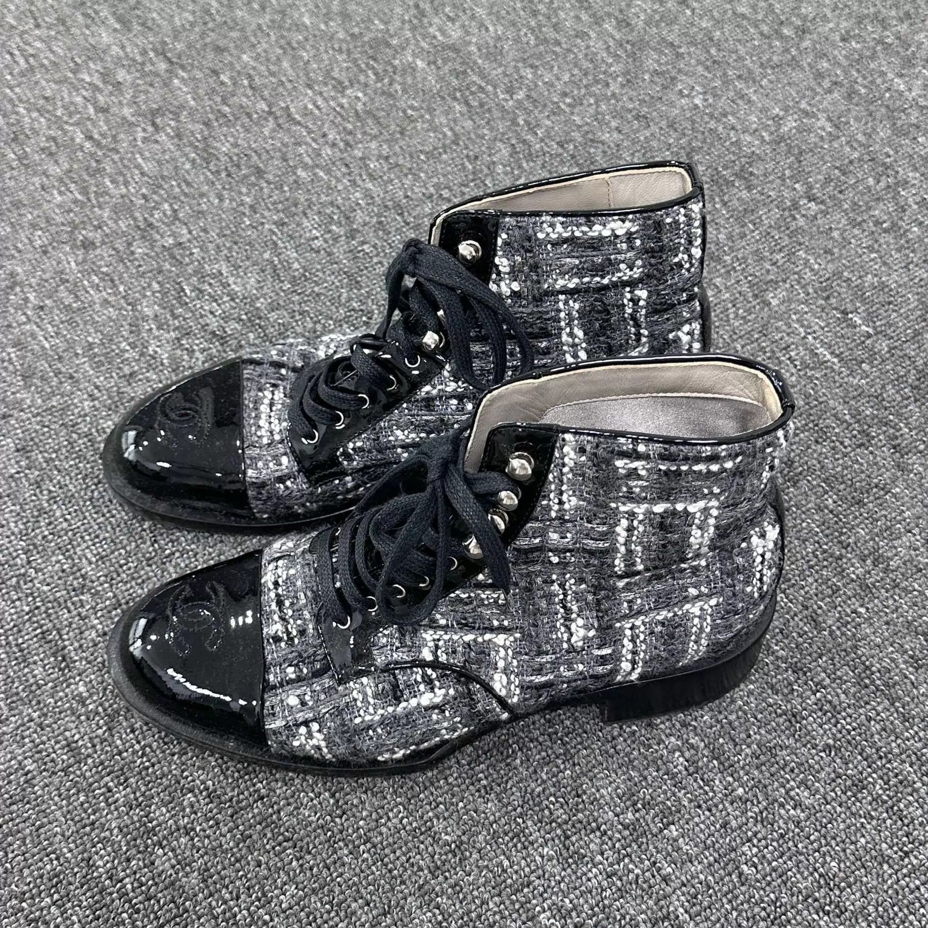 Chanel Chanel CC Woven Check Short Boots 98 New 37 Size US 6.5 / IT 36.5 - 1 Thumbnail