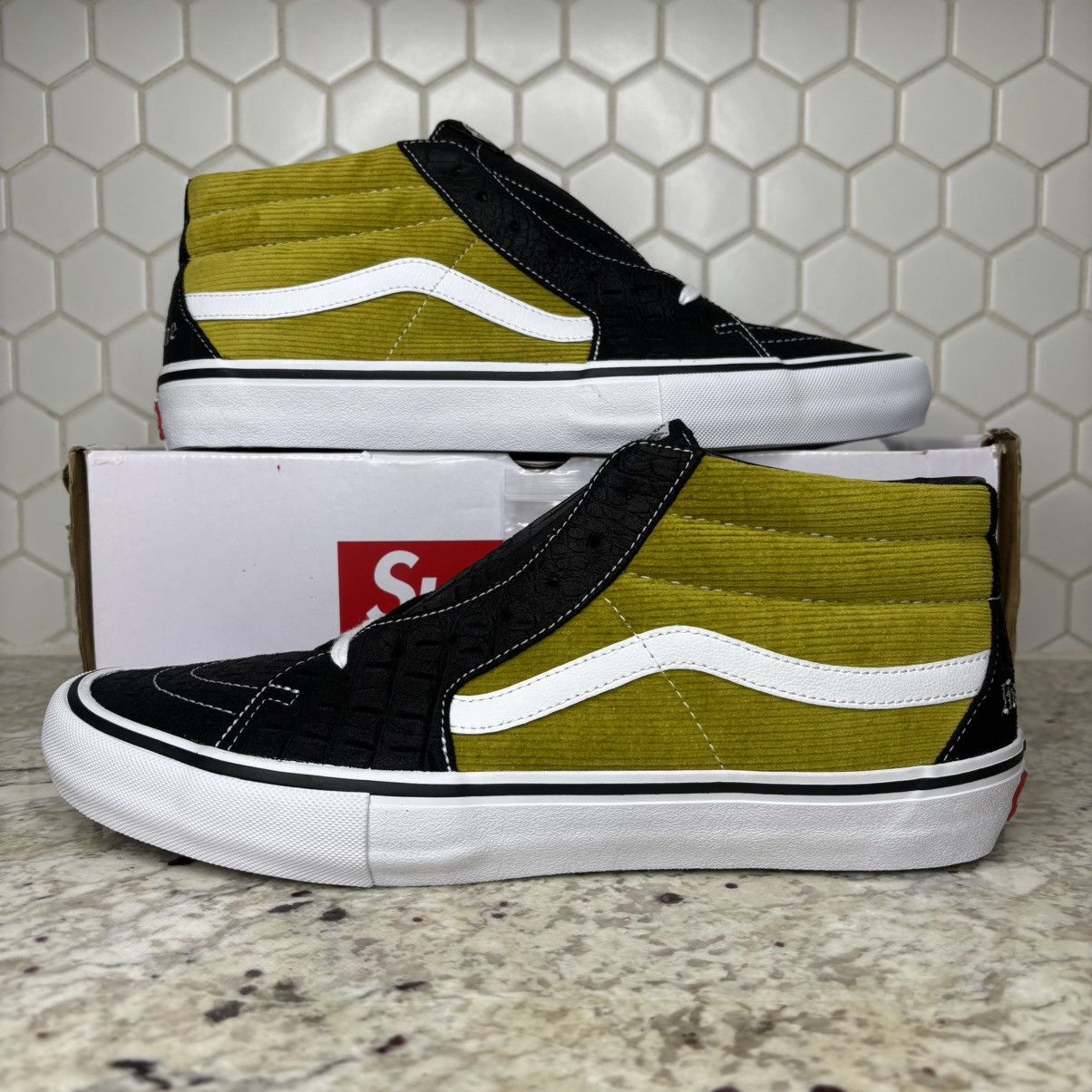 Supreme × Vans Size 13-Vans Sk8-Mid Supreme Croc Corduroy Mustard (2018) Size US 13 / EU 46 - 1 Thumbnail