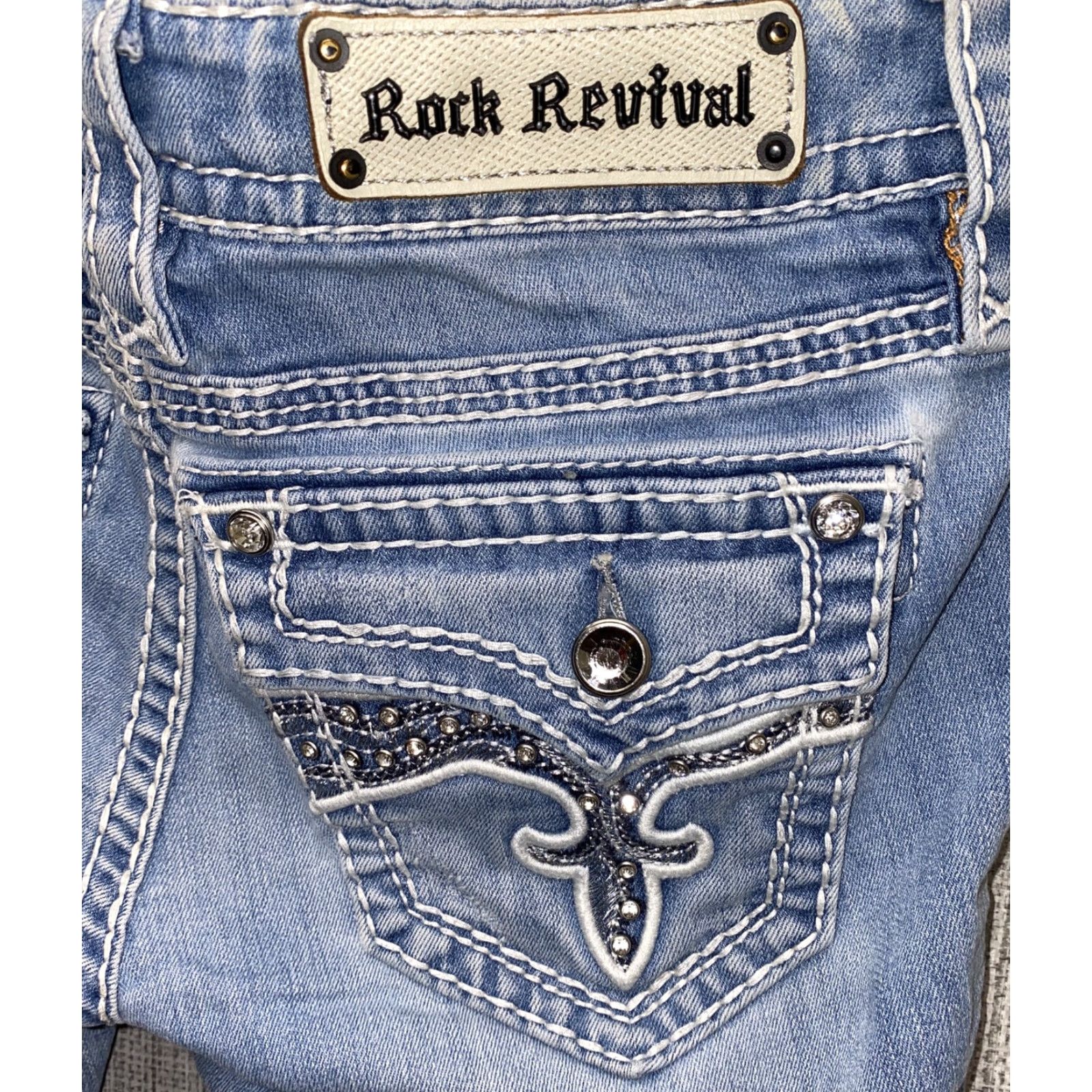 Vintage Rock Revival Jeans Women 27x21 Blue Light Wash BAMBI Capri Denim Capris 21in Inseam Size 27" / US 4 / IT 40 - 5 Thumbnail