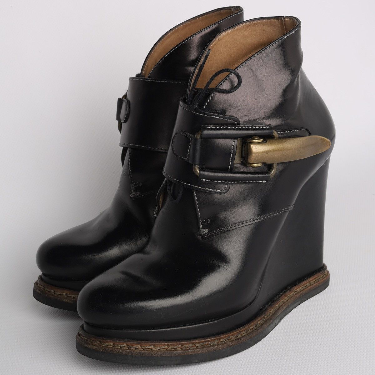 Jil Sander Jil Sander Leather Black Hi Heel Boots Platform Wedge Buckle Size US 6 / IT 36 - 2 Thumbnail
