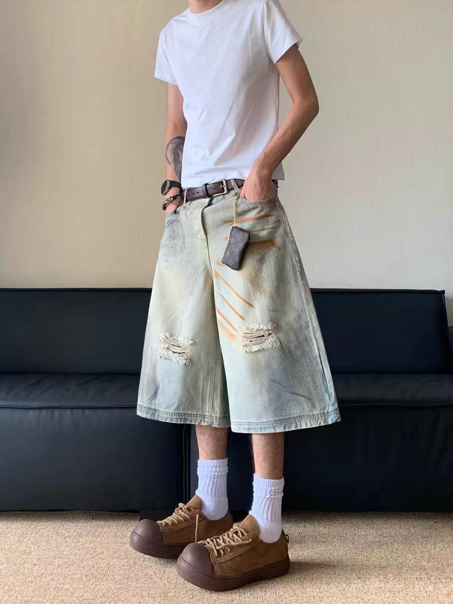 Japanese Brand × Vintage Yellow clay-dyed washed and worn-out straight jean shorts Size US 31 - 2 Thumbnail