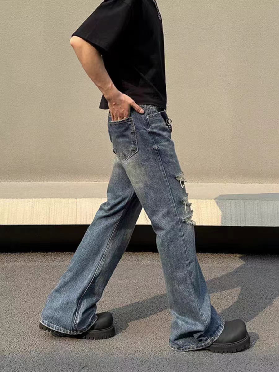 Japanese Brand × Jean Vintage ripped straight high street micro flare jeans Size US 34 / EU 50 - 5 Thumbnail