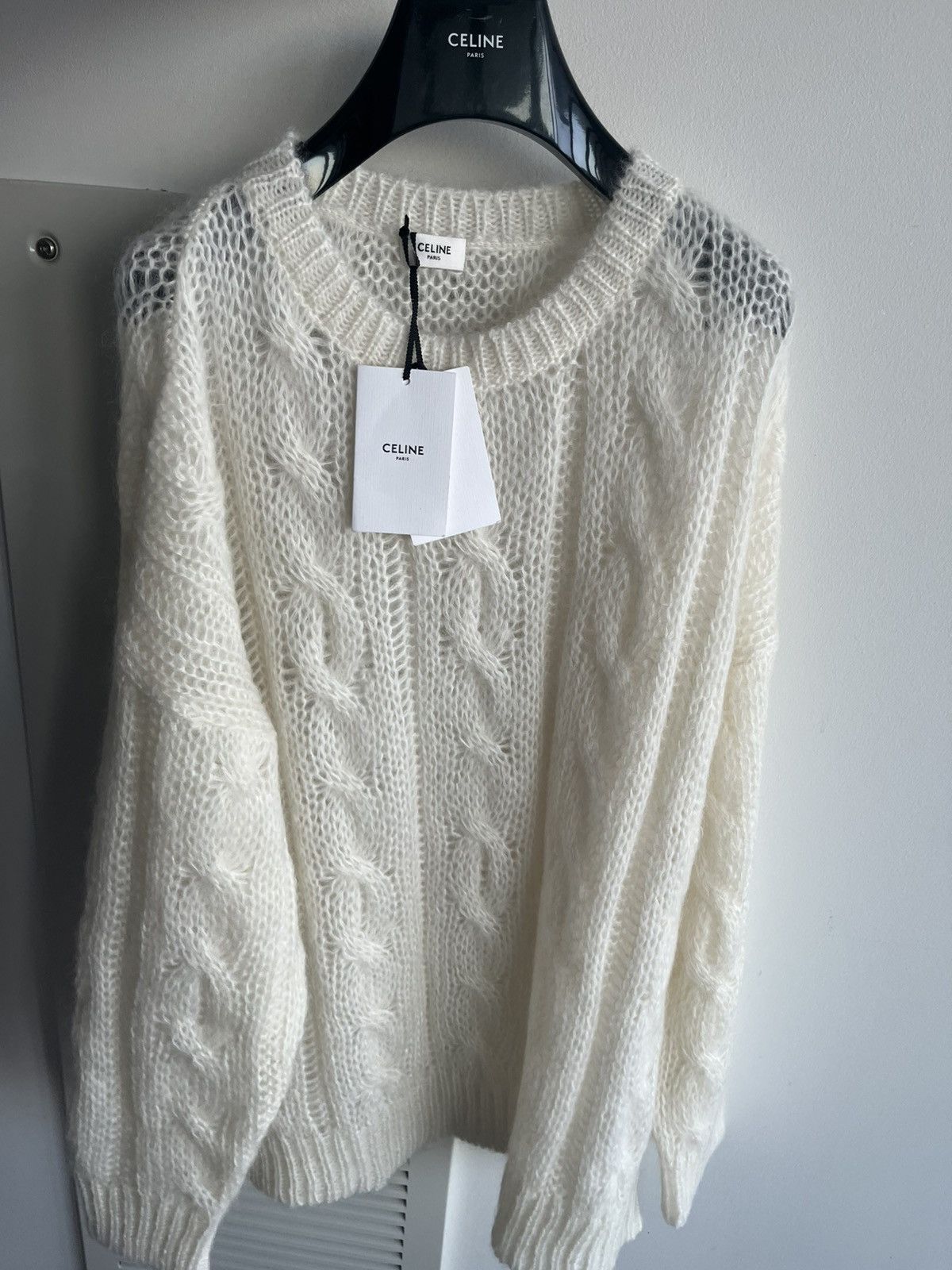 Celine × Hedi Slimane Brand New Super Runway Celine by Hedi Boxy Aran Sweater Size US XXL / EU 58 / 5 - 5 Thumbnail