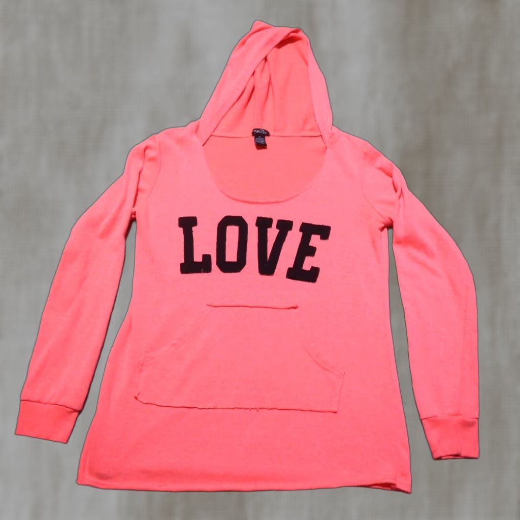 Pinko Rue 21 "Love" Pink Hoodie Sweatshirt Tunic Top Crew Neck Rounded Women's XL PINK Graphic Print Pockets Size XL / US 12-14 / IT 48-50 - 1 Thumbnail
