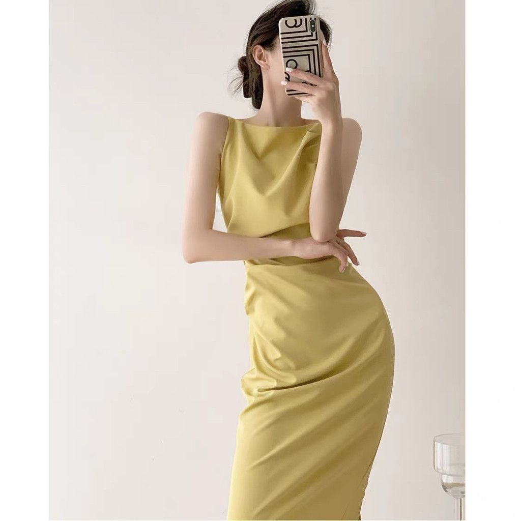 Zara Elegant Yellow Draped Boat Neckline Midi Dress Size S / US 4 / IT 40 - 3 Thumbnail