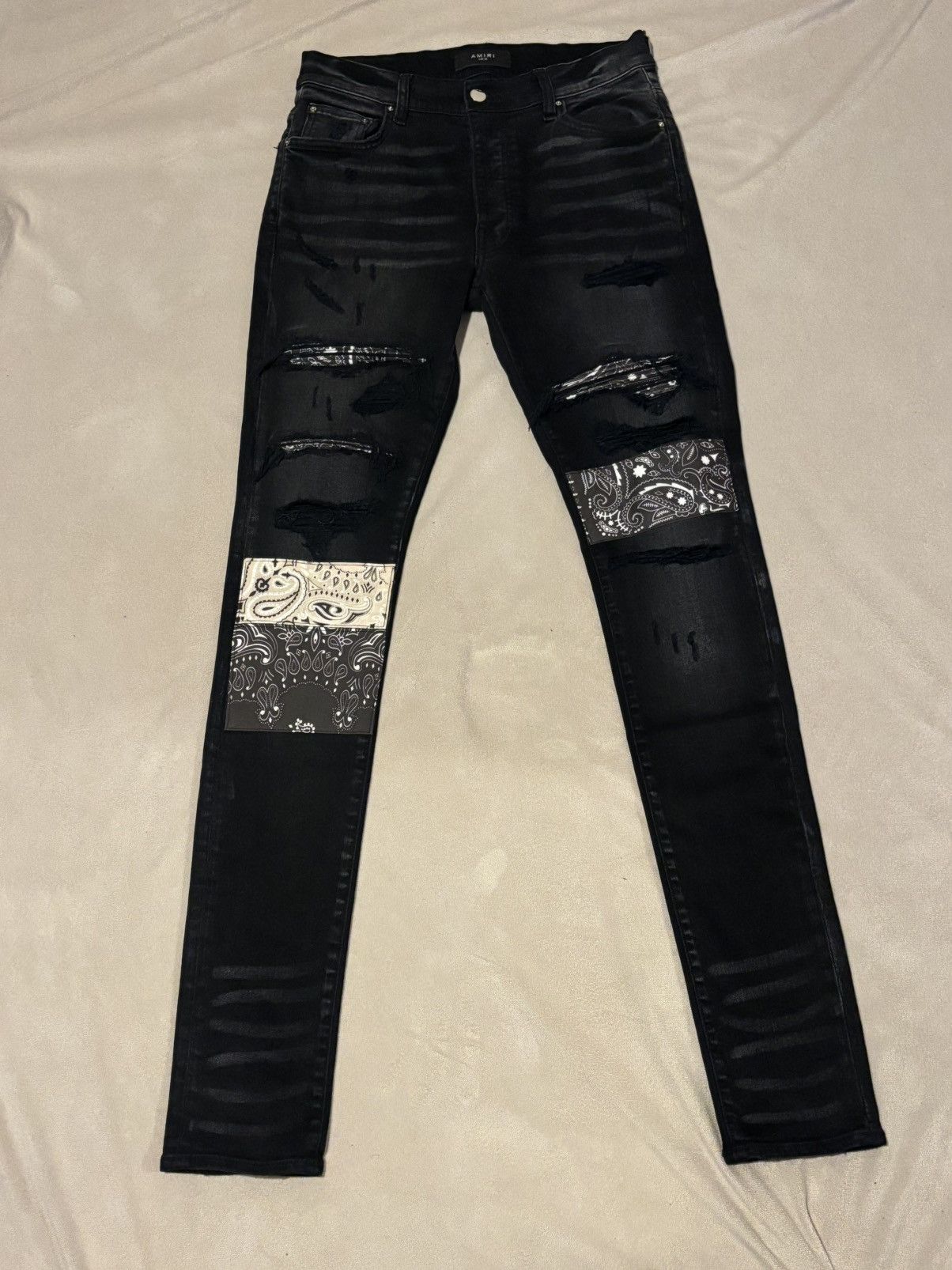 Amiri Vintage Bandana Artpatch Skinny Jeans black