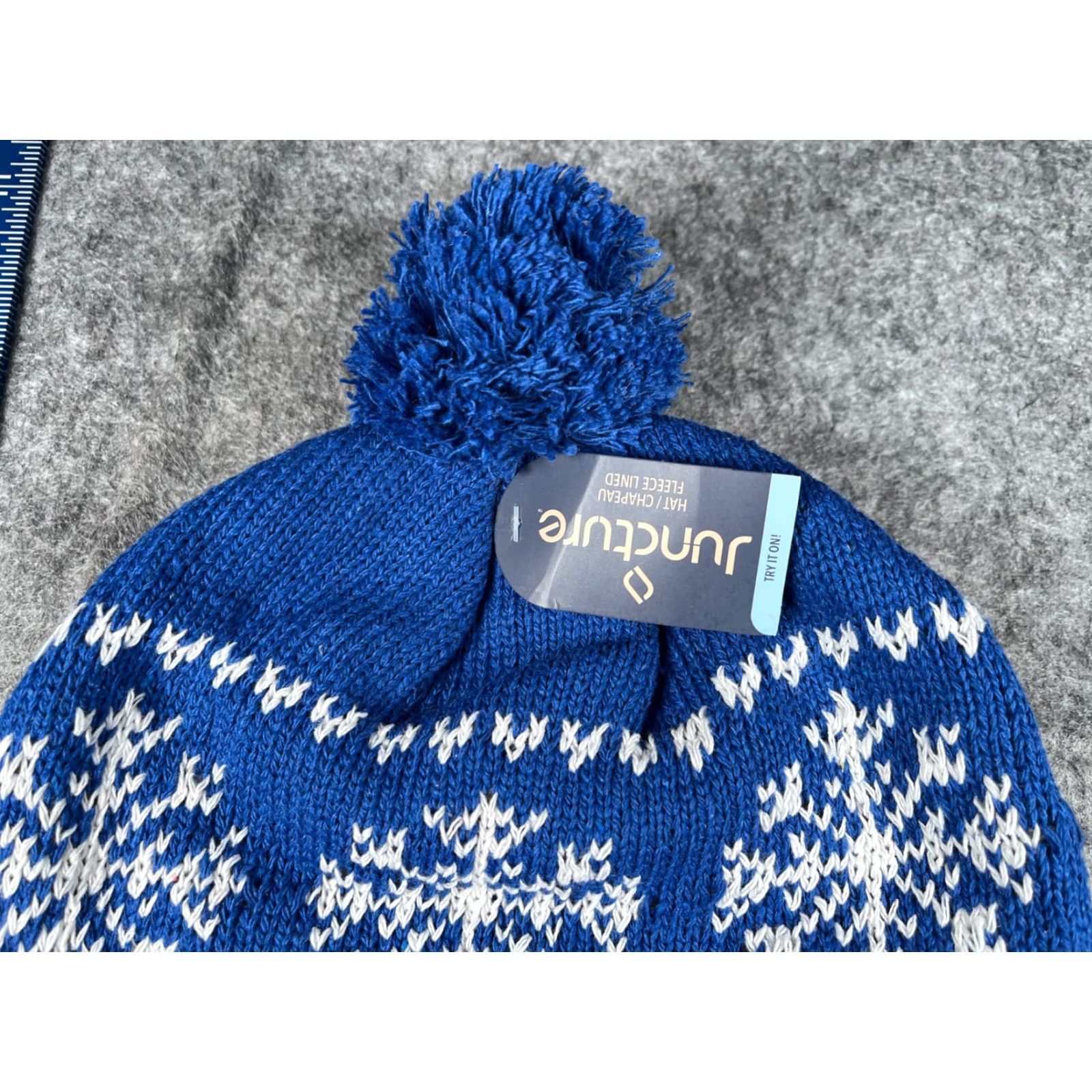Vintage Juncture Beanie Toque Adult One Size Blue Knit Polyester Fair Isle Pom Ski NEW Size ONE SIZE - 3 Thumbnail