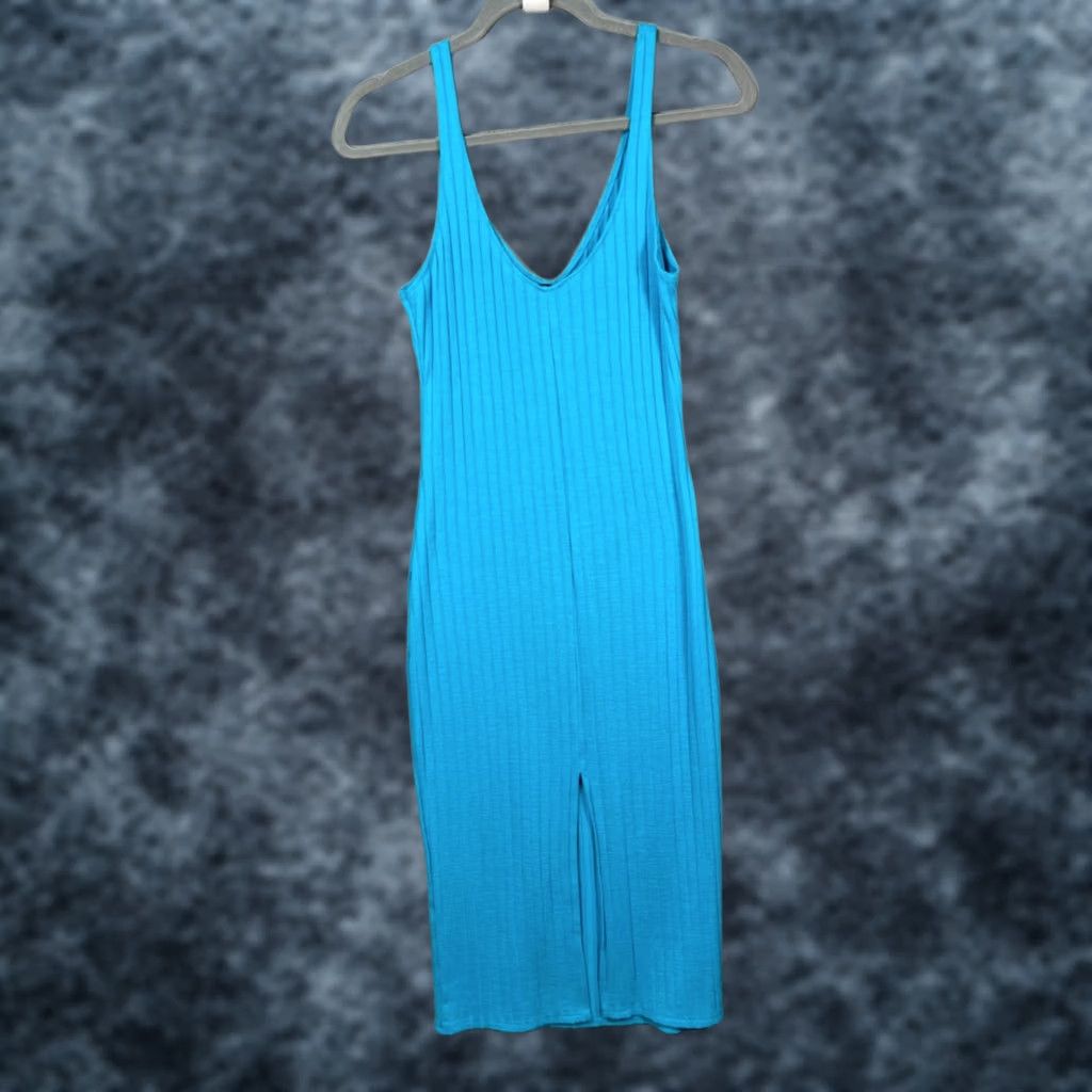 zara stretch knit dress Zara Women Midi Sleeveless V-Neck Aqua Blue Cotton Polyester V-Neck Back Slit M foxblood