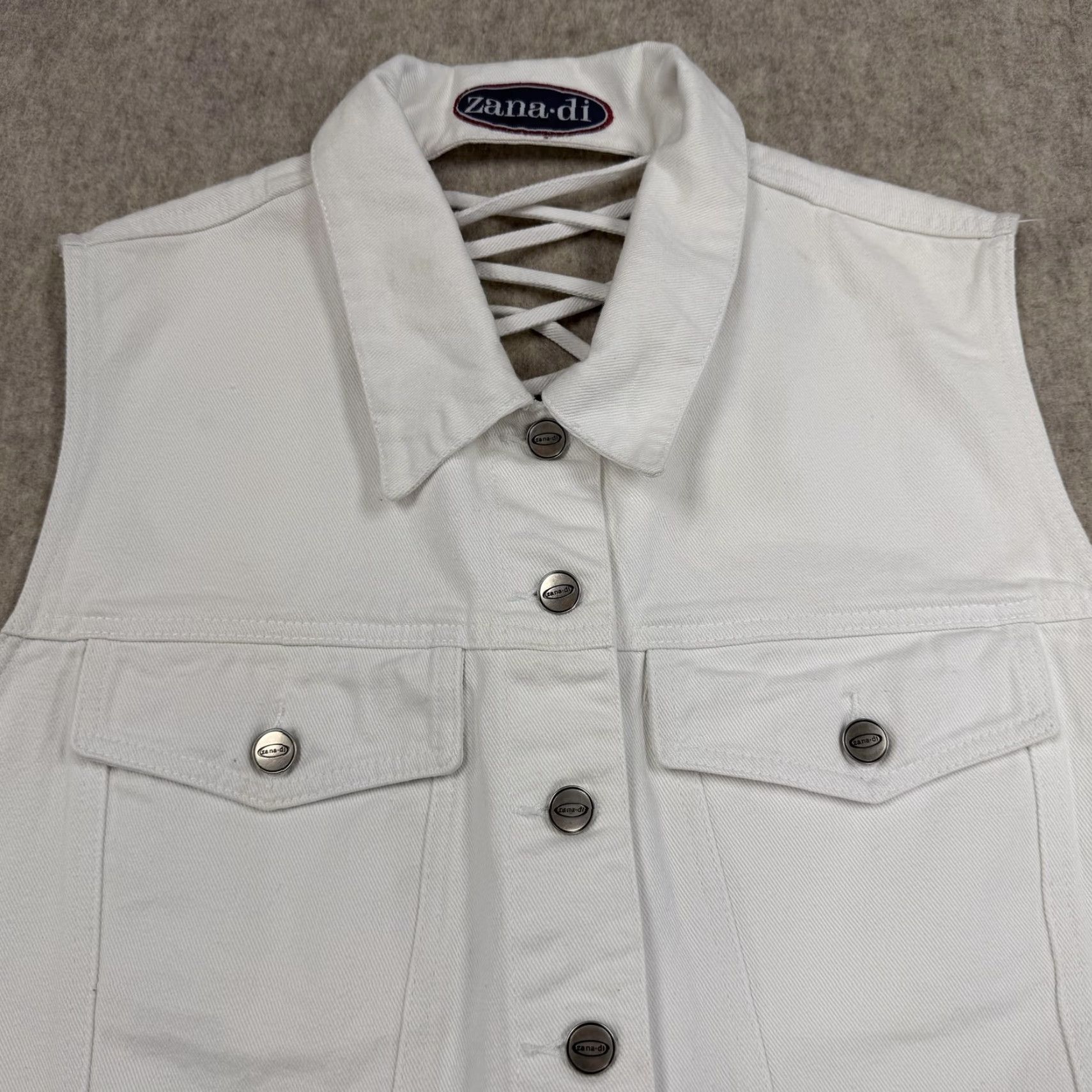 Denime Zana Di Vest Womens Adjustable White Denim Lace-Up Back Corset Button Front XL Size XL / US 12-14 / IT 48-50 - 3 Thumbnail
