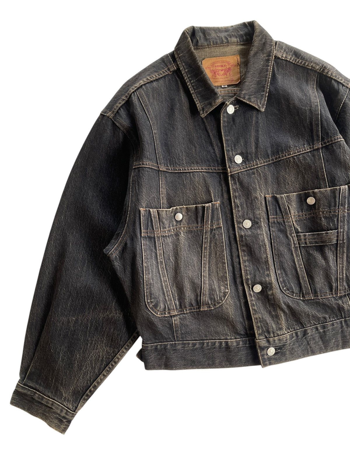 Japanese Brand Lucky Dark Dust Denim Trucker Baggy Jacket Size US M / EU 48-50 / 2 - 7 Thumbnail