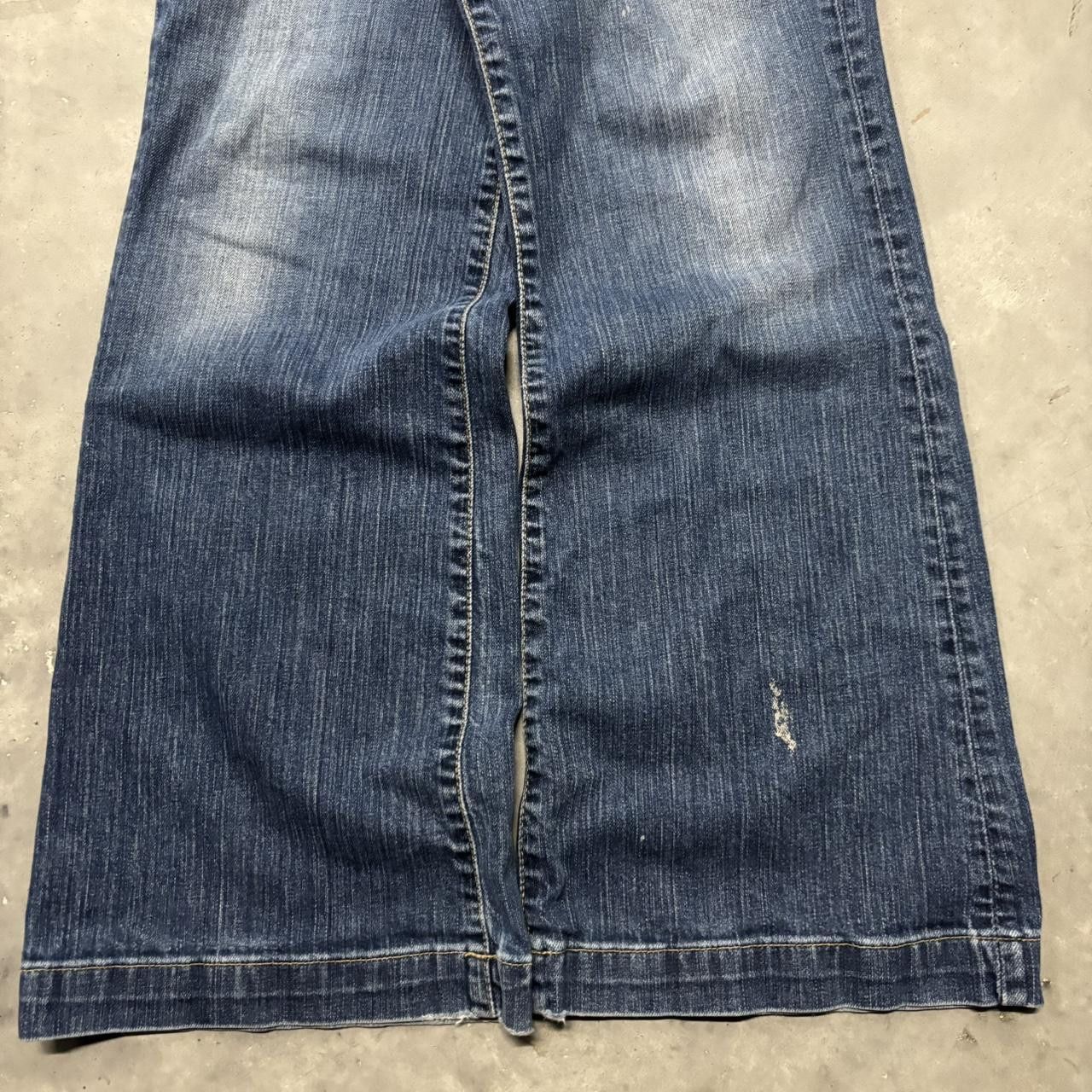 Japanese Brand × Vintage Crazy Vintage Y2K/2000s Dark Blue Wash Bootcut Streetwear Denim Jeans! Size US 34 / EU 50 - 6 Thumbnail