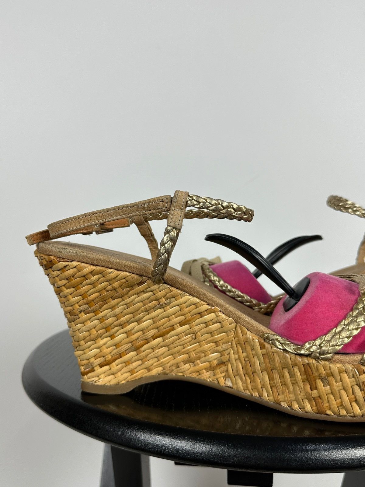 Prada Prada Braided Leather Woven Raffia Wedge Ankle Strap Sandals Size US 9.5 / IT 39.5 - 18 Thumbnail