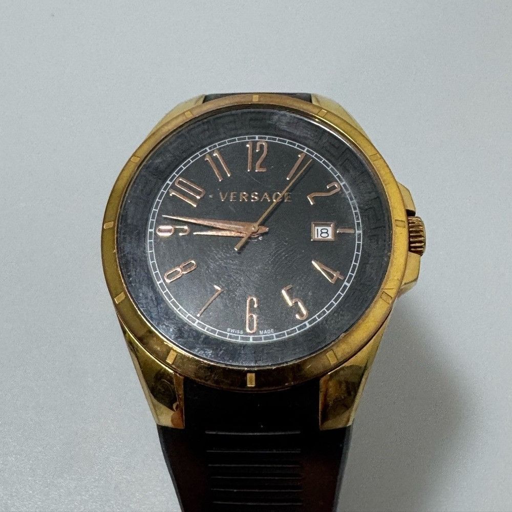 Versace Versace V-Man Black Dial Rubber Strap Men’s Watch Gold Size ONE SIZE - 1 Thumbnail