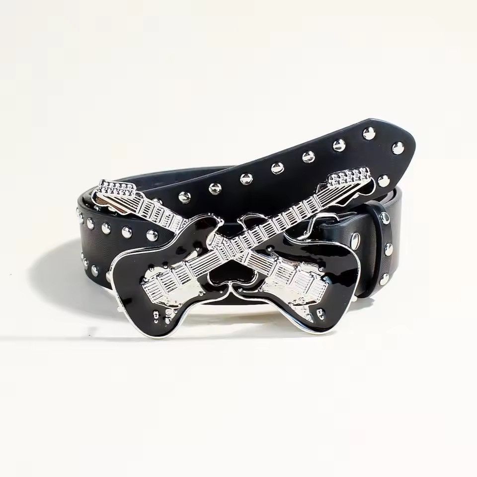 Leather Rock Guitar Buckle Pu Leather Belt Size ONE SIZE - 2 Thumbnail