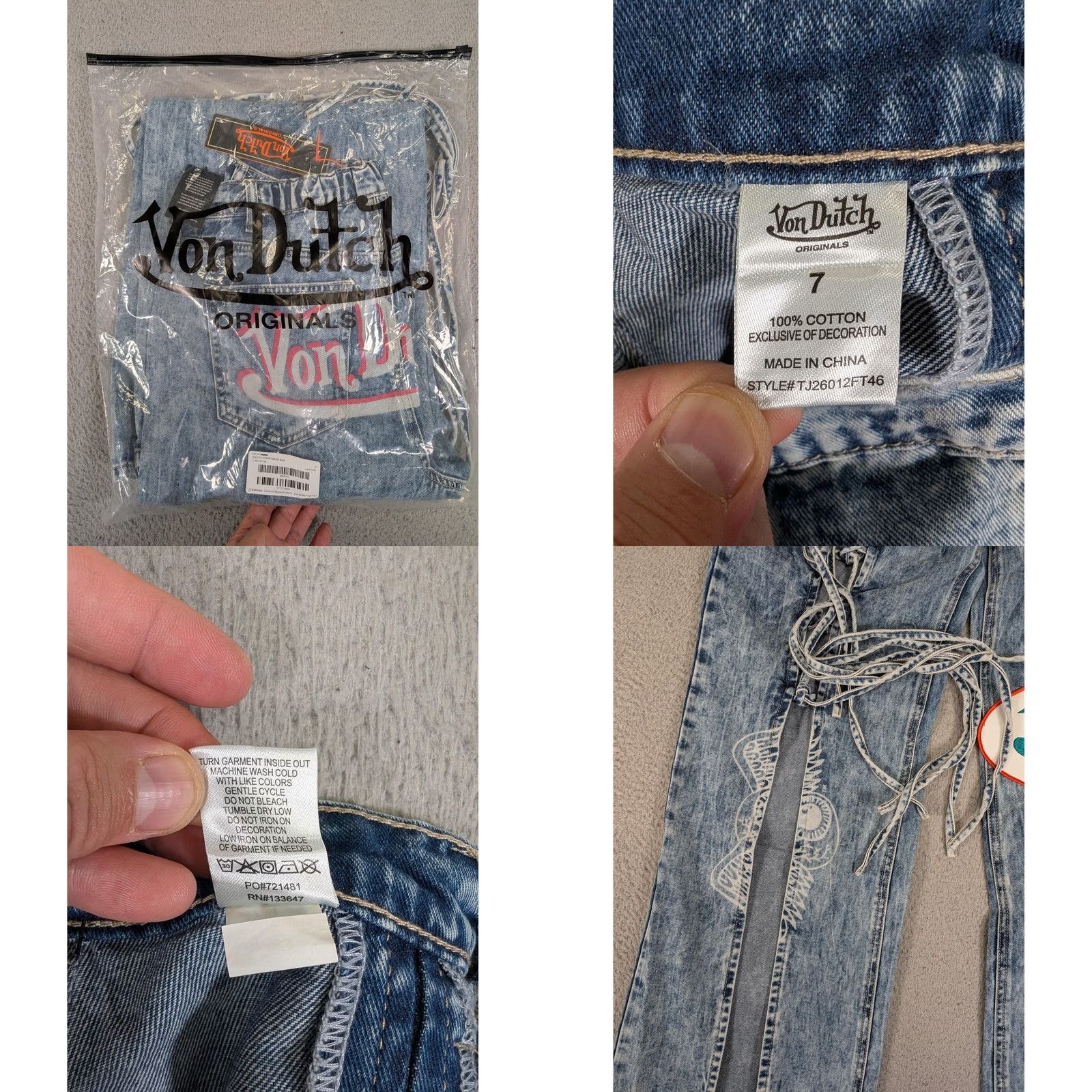 Von Dutch VINTAGE? No. Von Dutch Tie Front Wide Leg Jeans Womens 7 Light Wash Denim Patch Logo Y2K New Size 28" / US 6 / IT 42 - 8 Thumbnail