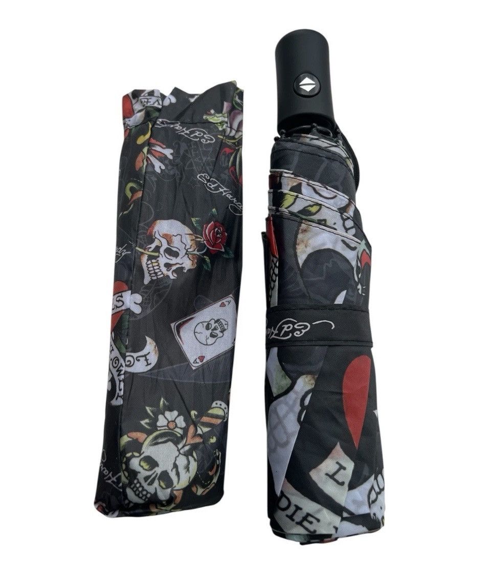 Ed Hardy Ed Hardy Tattoo Love Kills Slowly Black Compact Umbrella NWT Size ONE SIZE - 1 Thumbnail