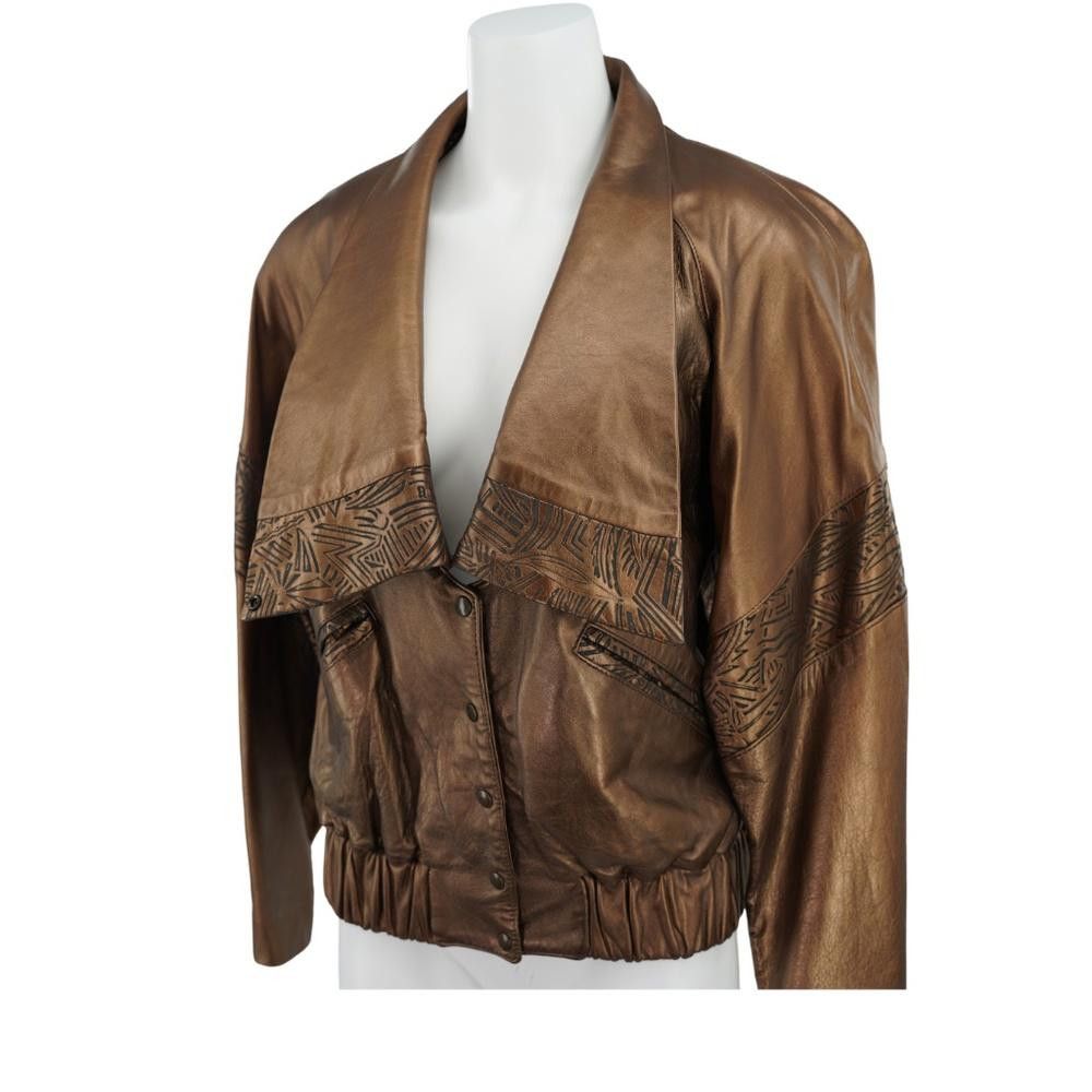 Designer Vintage Erez Metallic Brass Leather Jacket Size S Size S / US 4 / IT 40 - 2 Thumbnail