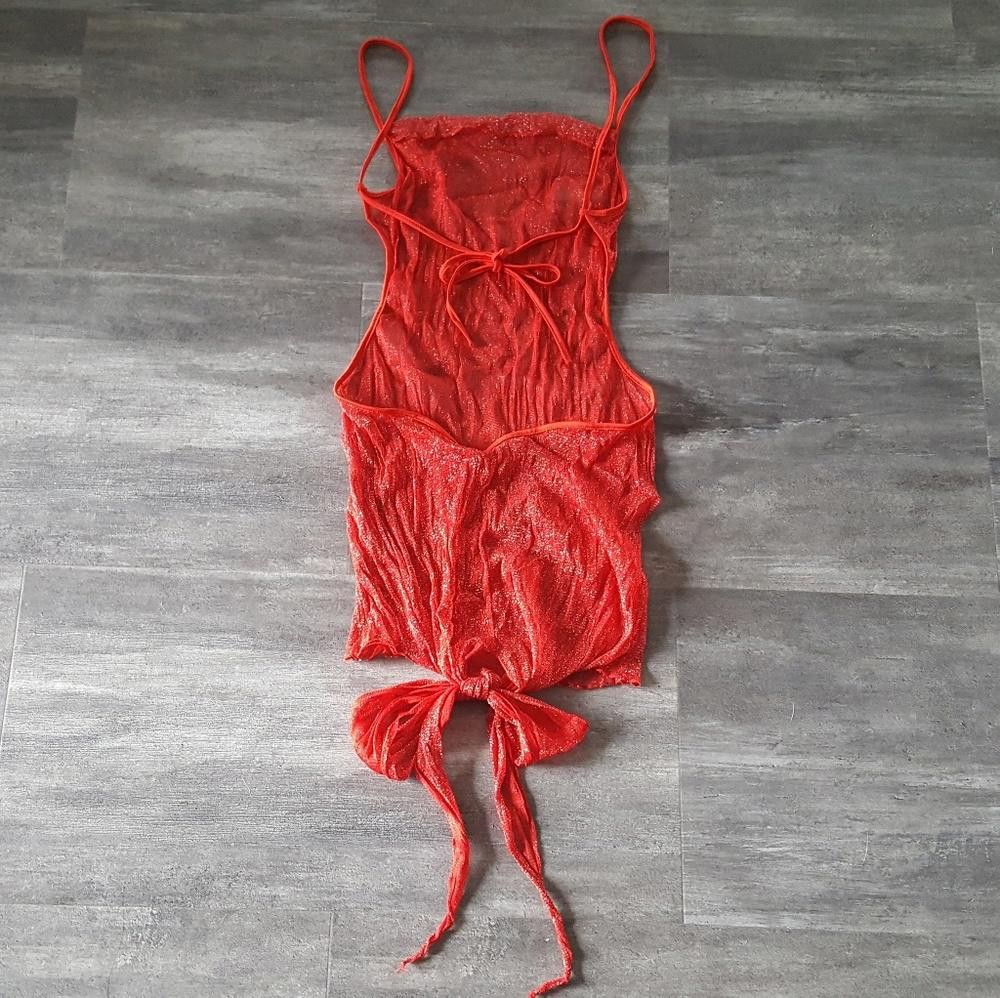 Designer Red Shimmer Detailed Seductive Sheer Slip Size ONE SIZE - 2 Thumbnail